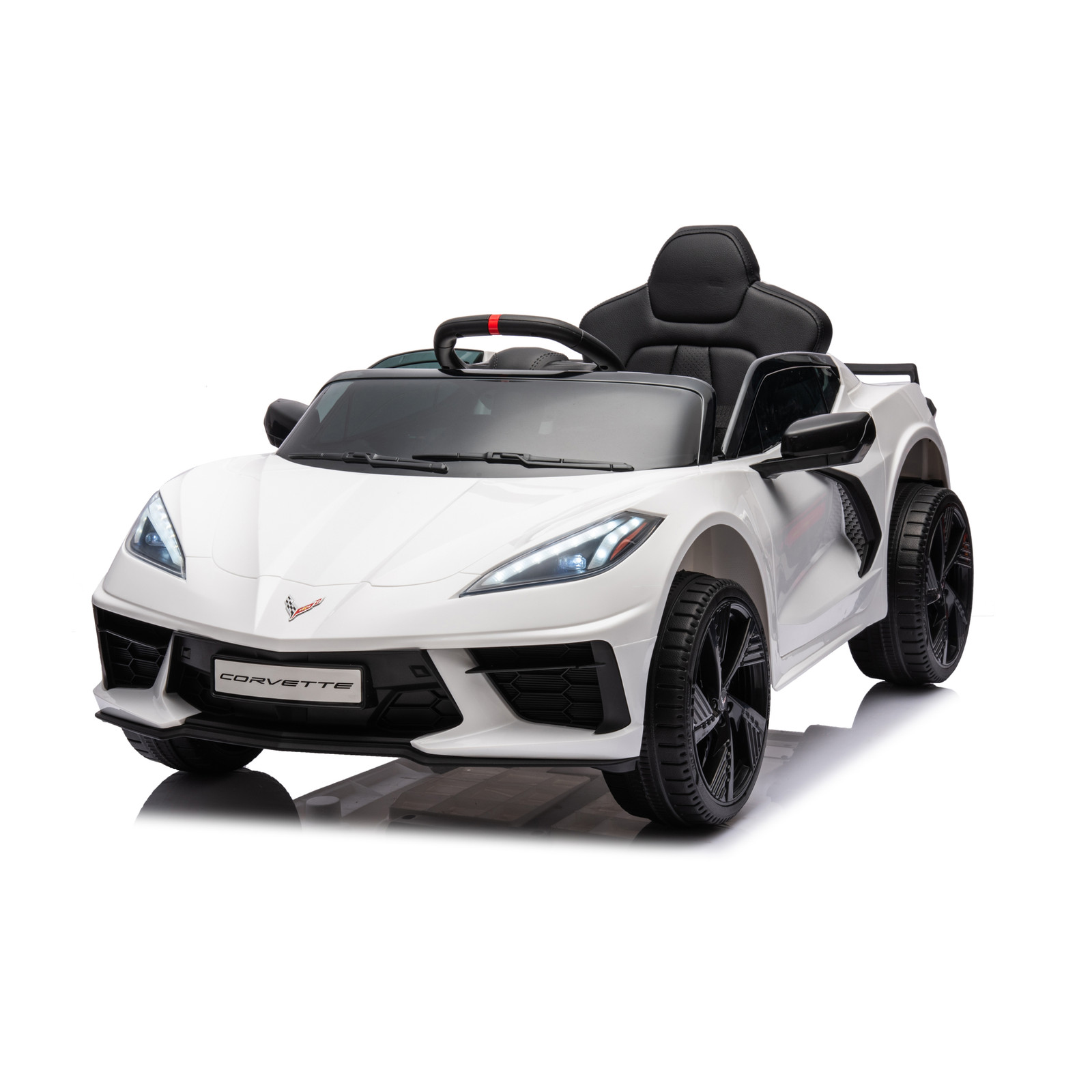 12V Chevrolet Corvette C8 Kids Ride On Car RC Remote Control Leather Seat White