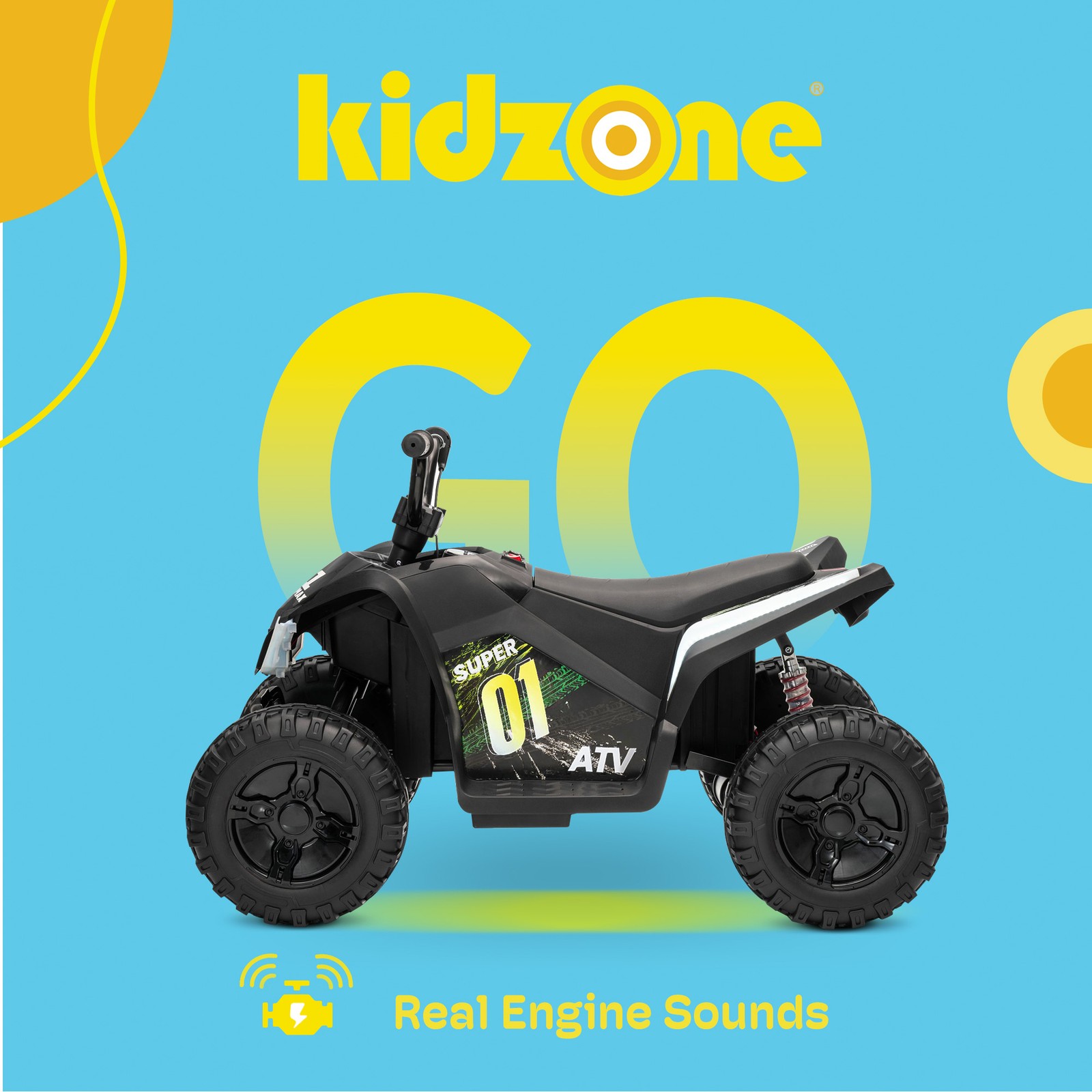 Kidzone 12V/24V Ride On ATV for Kids with Bluetooth & USB Music,