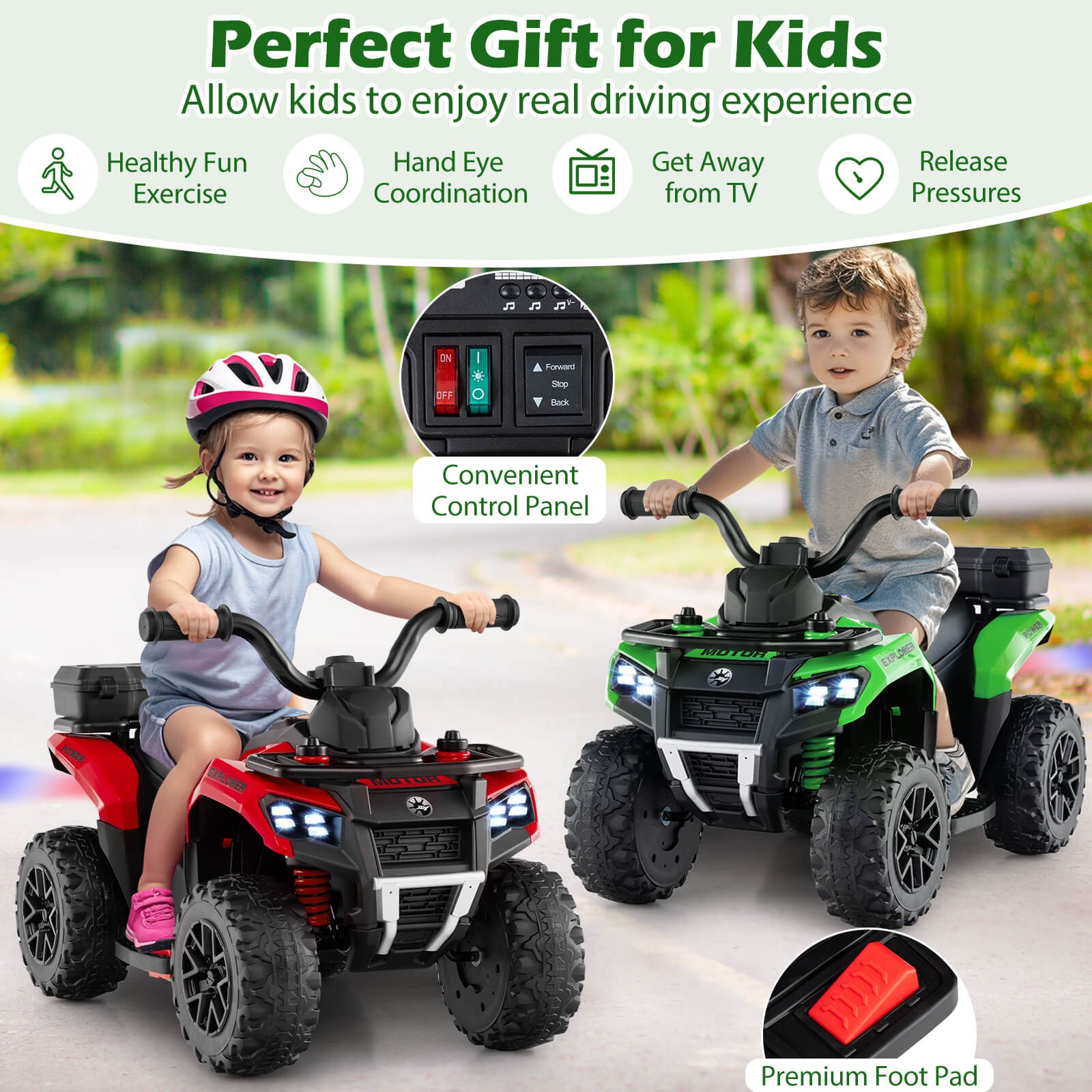6V Kids Ride On ATV w/ Music & Spray Function USB Port Storage Box Toy Car