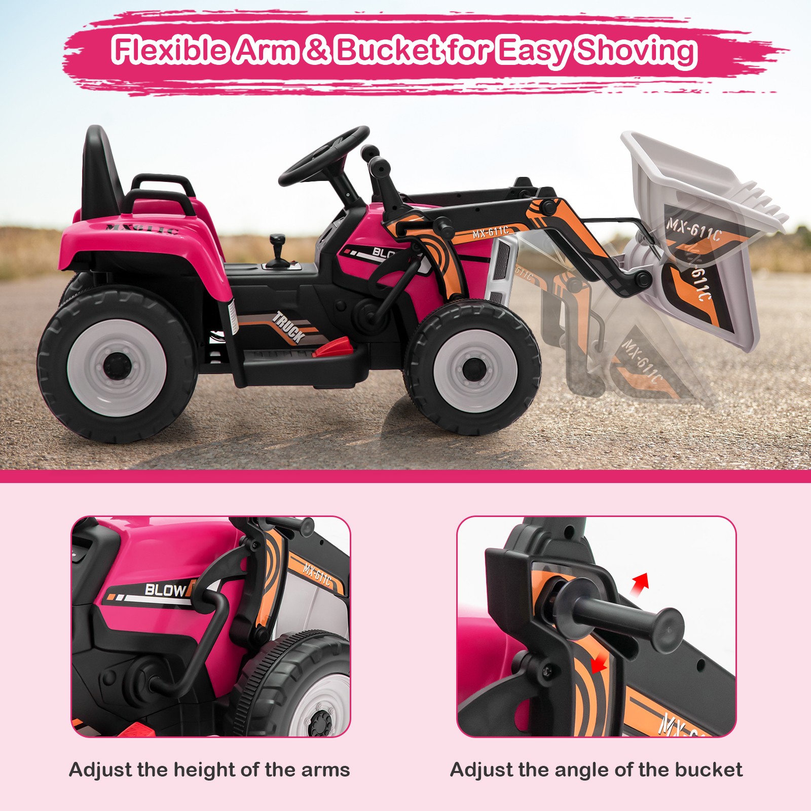 12V Kids Ride On Excavator RC Electric Toy Tractor with 2.4GHz Remote Control