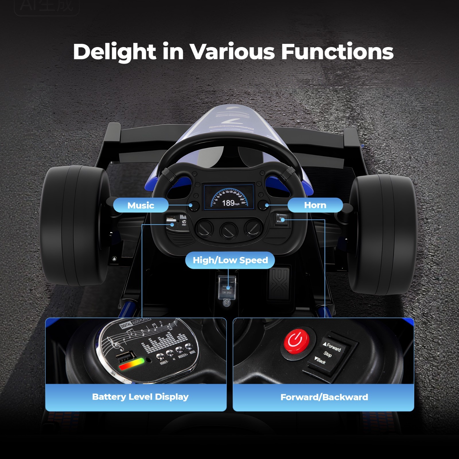 Electric Go Kart for Kids 12V 2x550W Outdoor Race Car Ride on Drift Kart Blue