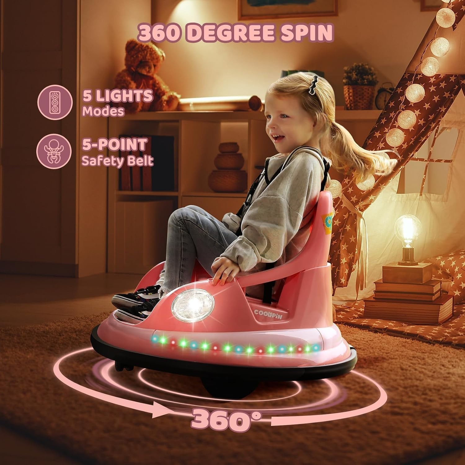 Kids Bumper Car | 12V Ride On, 360 Spin, Bluetooth, LED Lights, Remote
