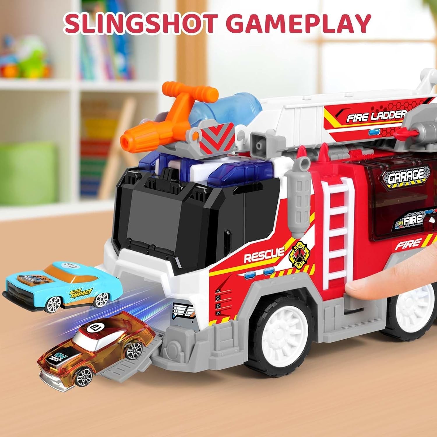 Big Fire Trucks for Toddlers 3 4 5 6 7,2PCS Ejecting Race Cars 18-Inch,Ladder..