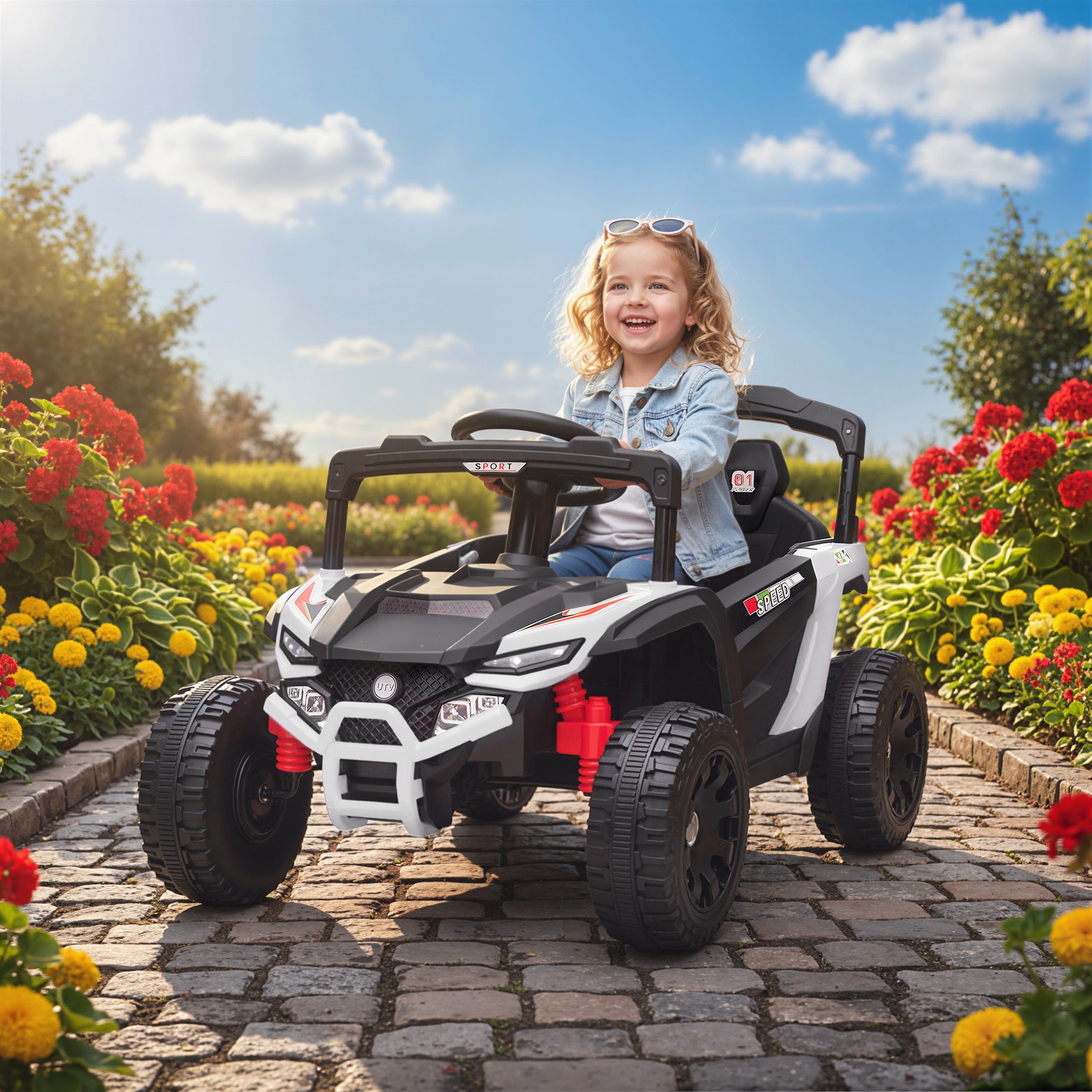 12V Kids Ride On Truck with Dual Motors for 3-5 Boys Girls, White