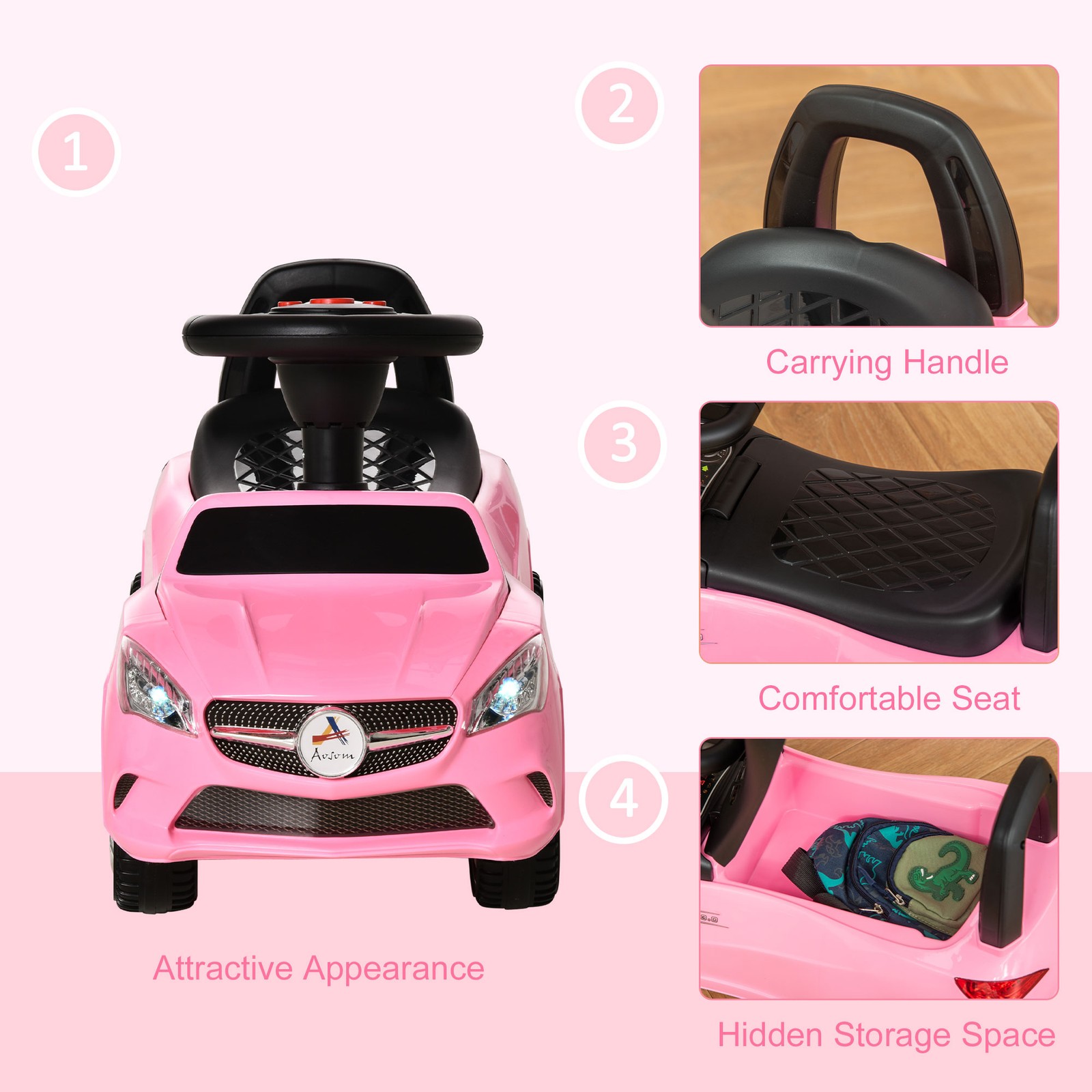 Ride on Sliding Car Baby Ride On Horn Music Working Lights Storage No Power Red
