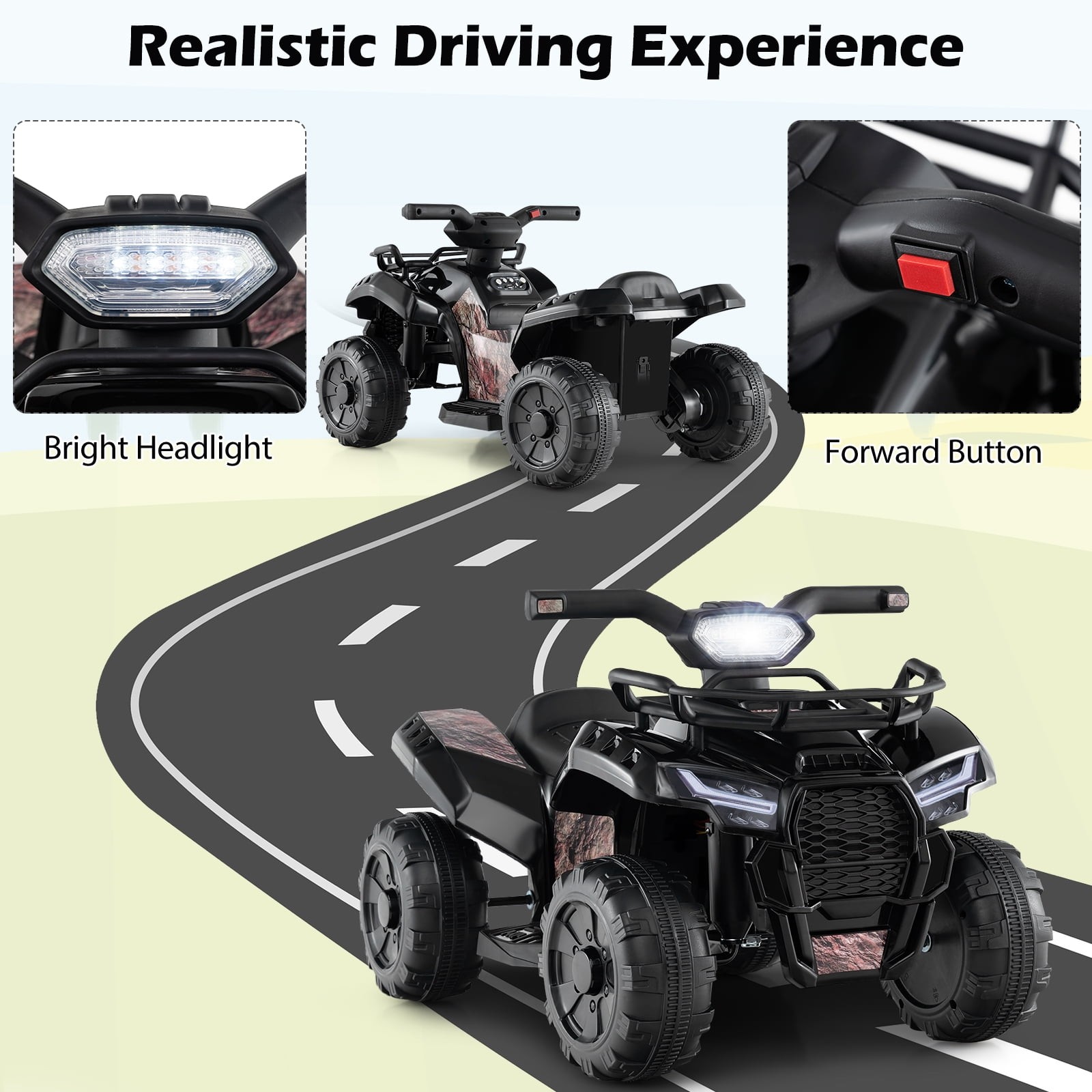 6V Kids ATV Quad Electric Ride on Car Toy Toddler W/Led Light&Mp3 Black