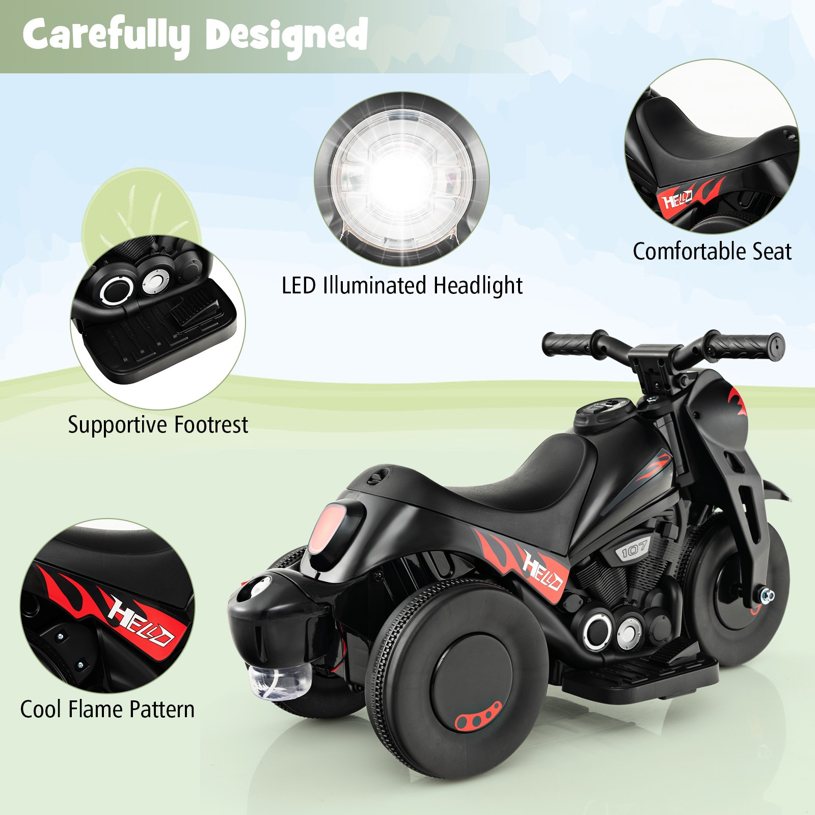 Kids 6V Bubble Car Electric Ride on Motorcycle w/ Music Button & LED Headlight