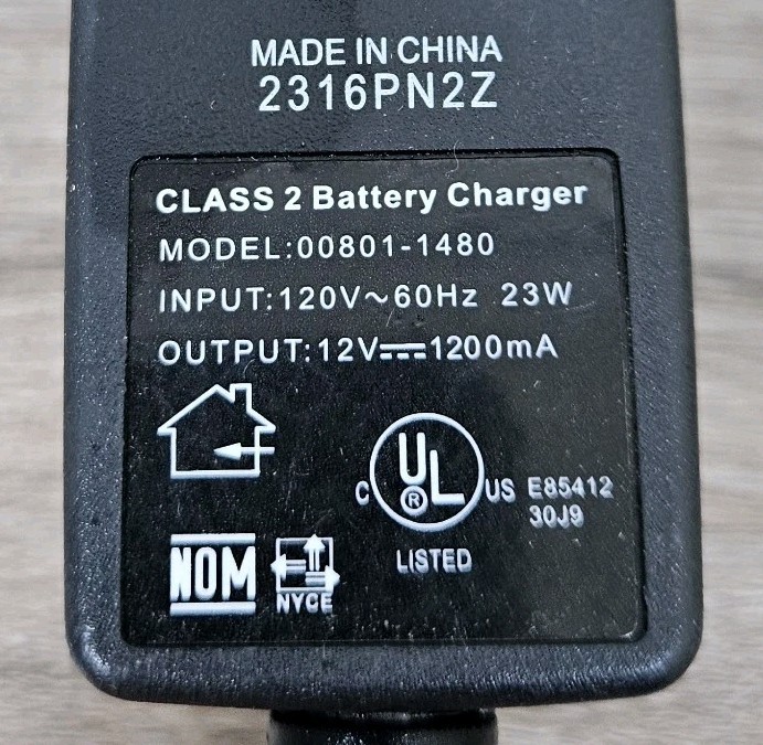 OEM Genuine Fisher Price Power Wheel 12V DC Battery Charger 00801-1480 AUTHENTIC