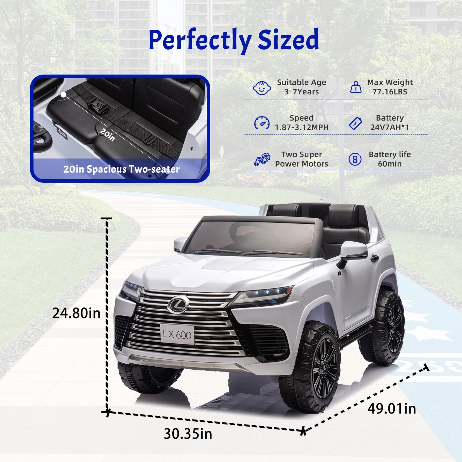 24V Kids Ride On Car Licensed LEXUS LX600 SUV w/Remote,Dual 55W Motors,White