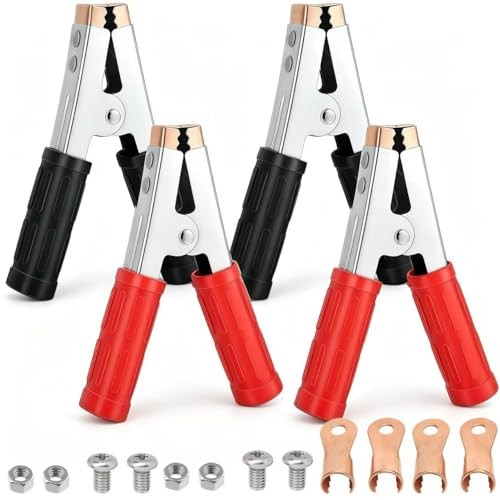 4-Pack Large Size Insulated Alligator Clips Electrical, 600A Spring Loaded