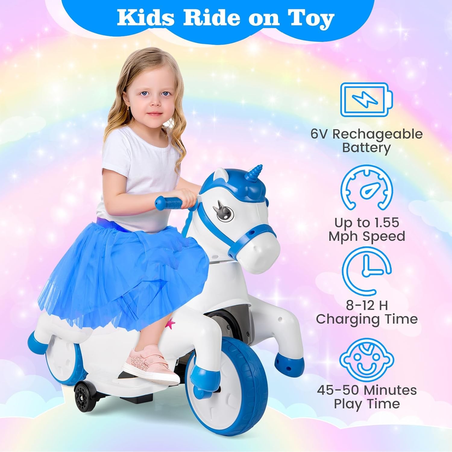 2 in 1 Ride on Motorcycle and Horse, Unicorn 6V Battery Powered Ride on Toy with