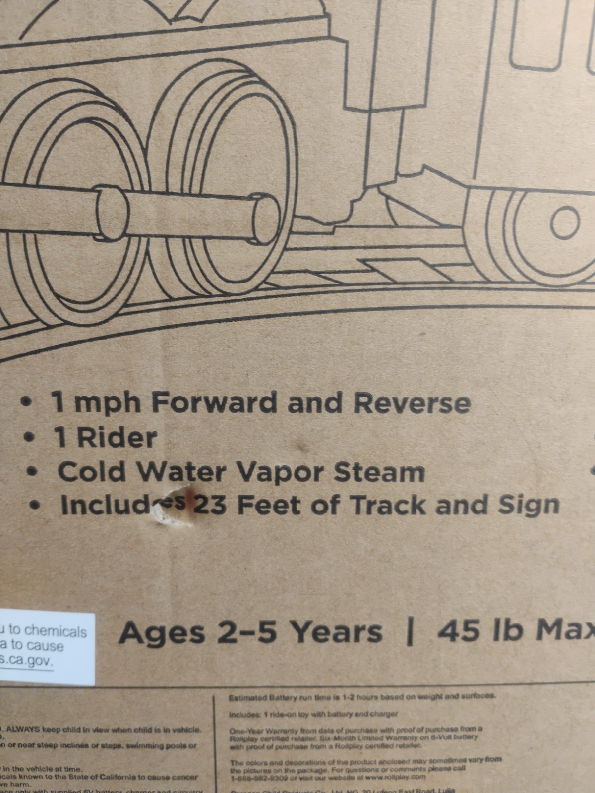 ROLLPLAY , Steam Train Ride ON ,Tracks , 6 VOLT, 2-5 Yrs , 45lb Max Weight