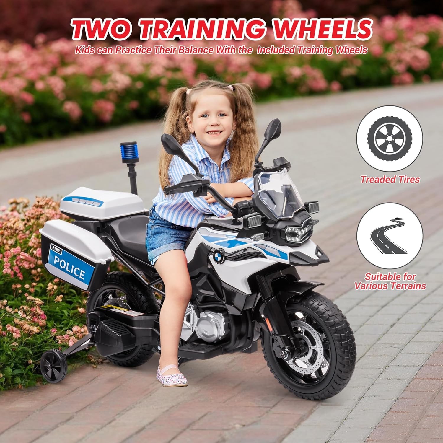 BMW Licensed Police Motorcycle for Kids, 12V W/ Training Wheels, Lights & Music