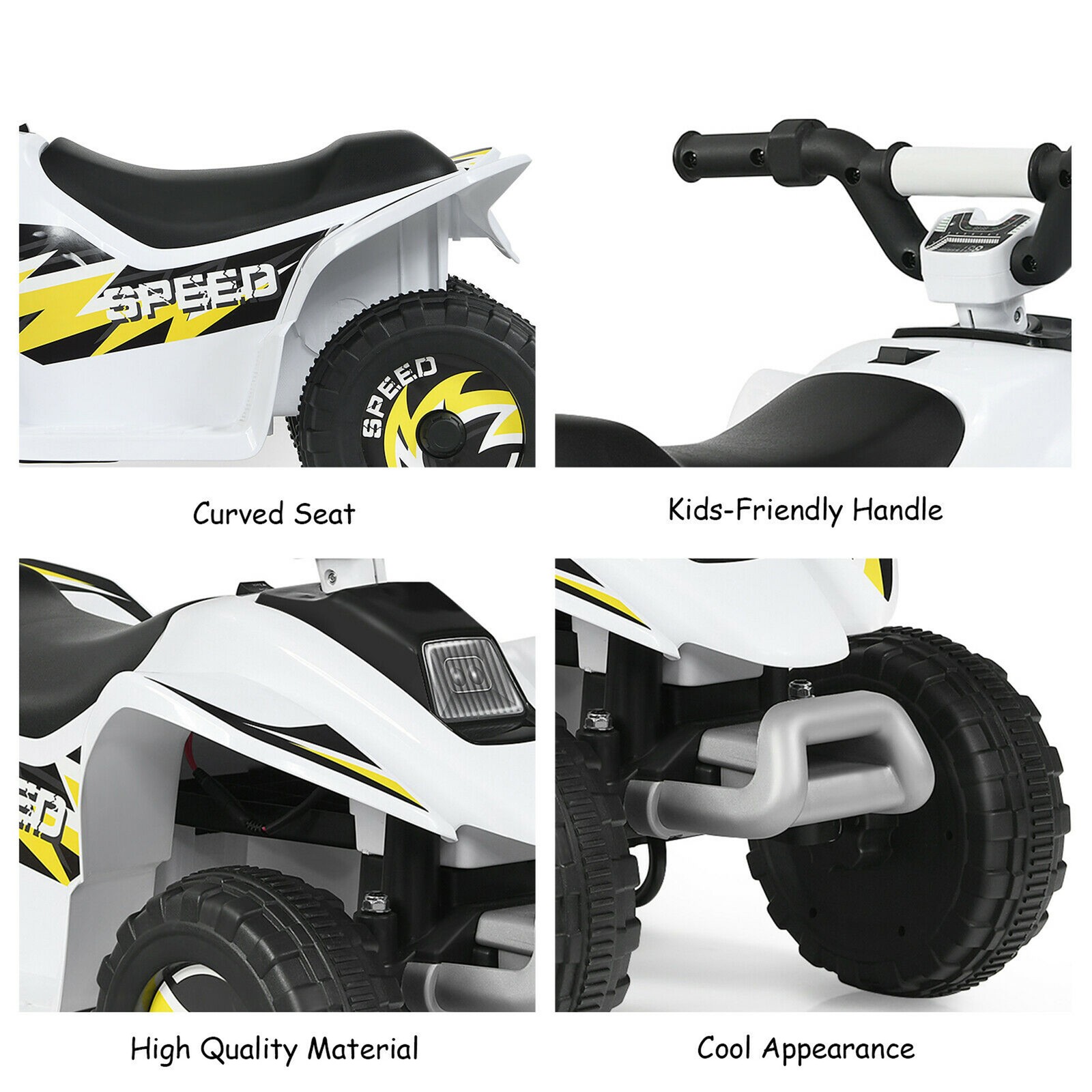 6V Kids Electric Quad ATV 4 Wheels Ride On Toy Toddlers Forward & Reverse White