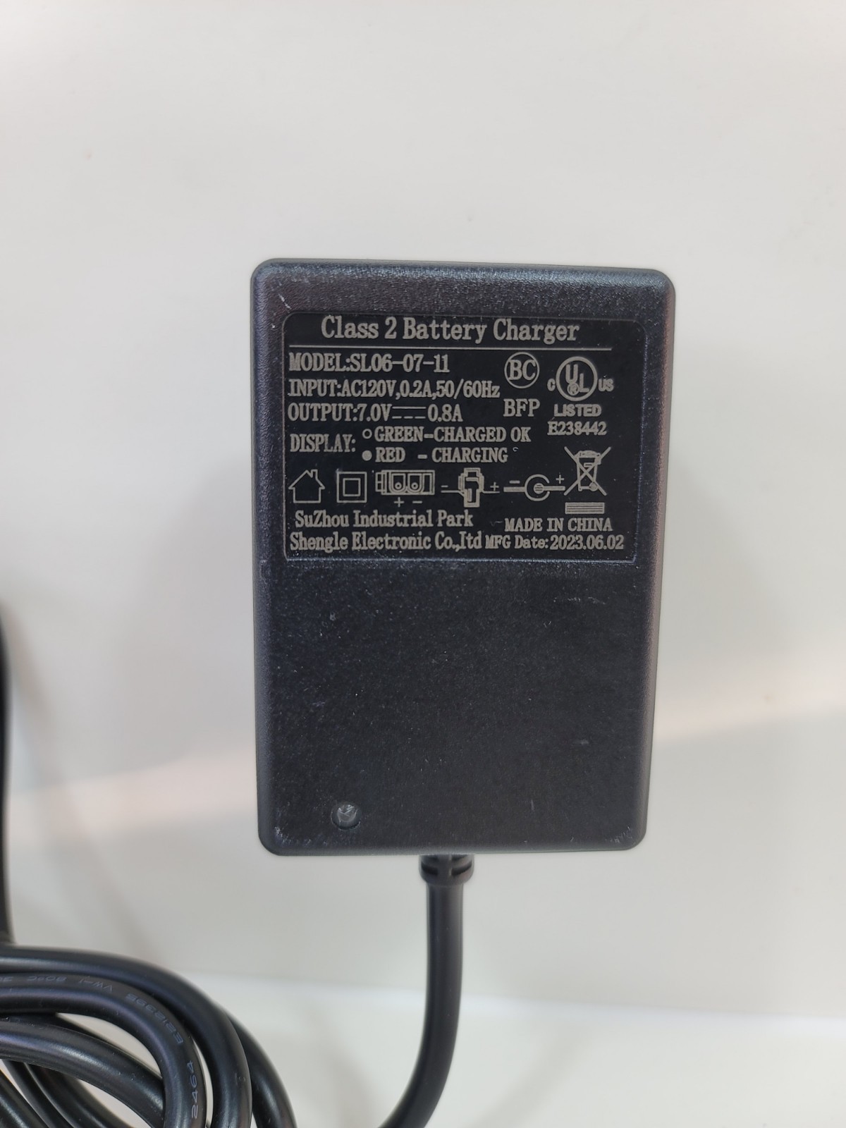 Class 2 Battery Charger | Model: SL06-07-11 | 7.0V 0.8A Disney Kids Ride On Car