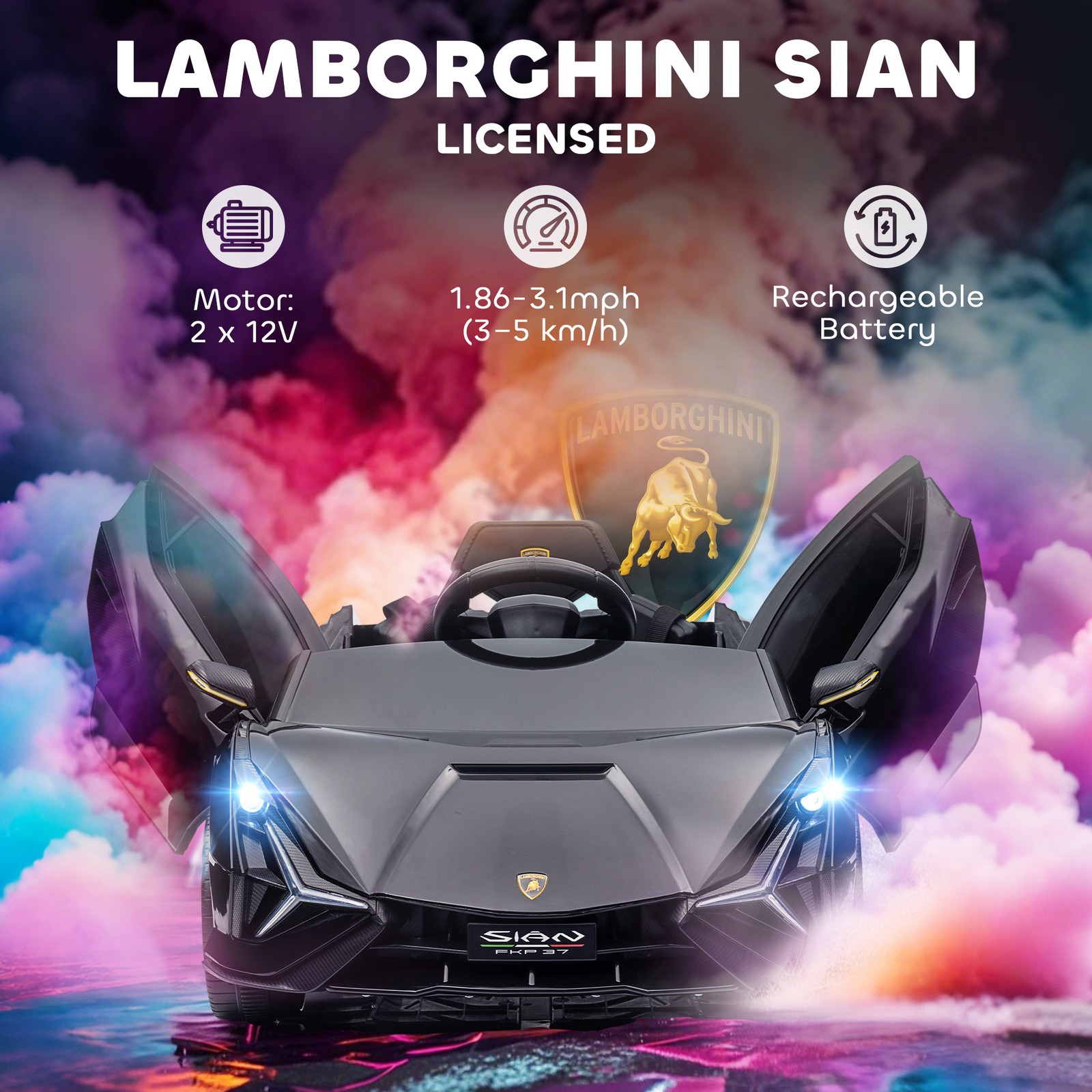 12V Lamborghini SIAN Licensed Electric Car for Kids, Black
