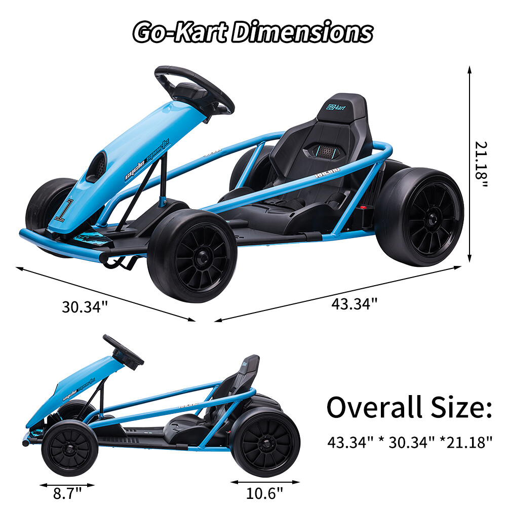 24V Go Kart for 8-12Y Kids, 300W*2 Motors, Drifting, Music, Horn, Load 175lbs