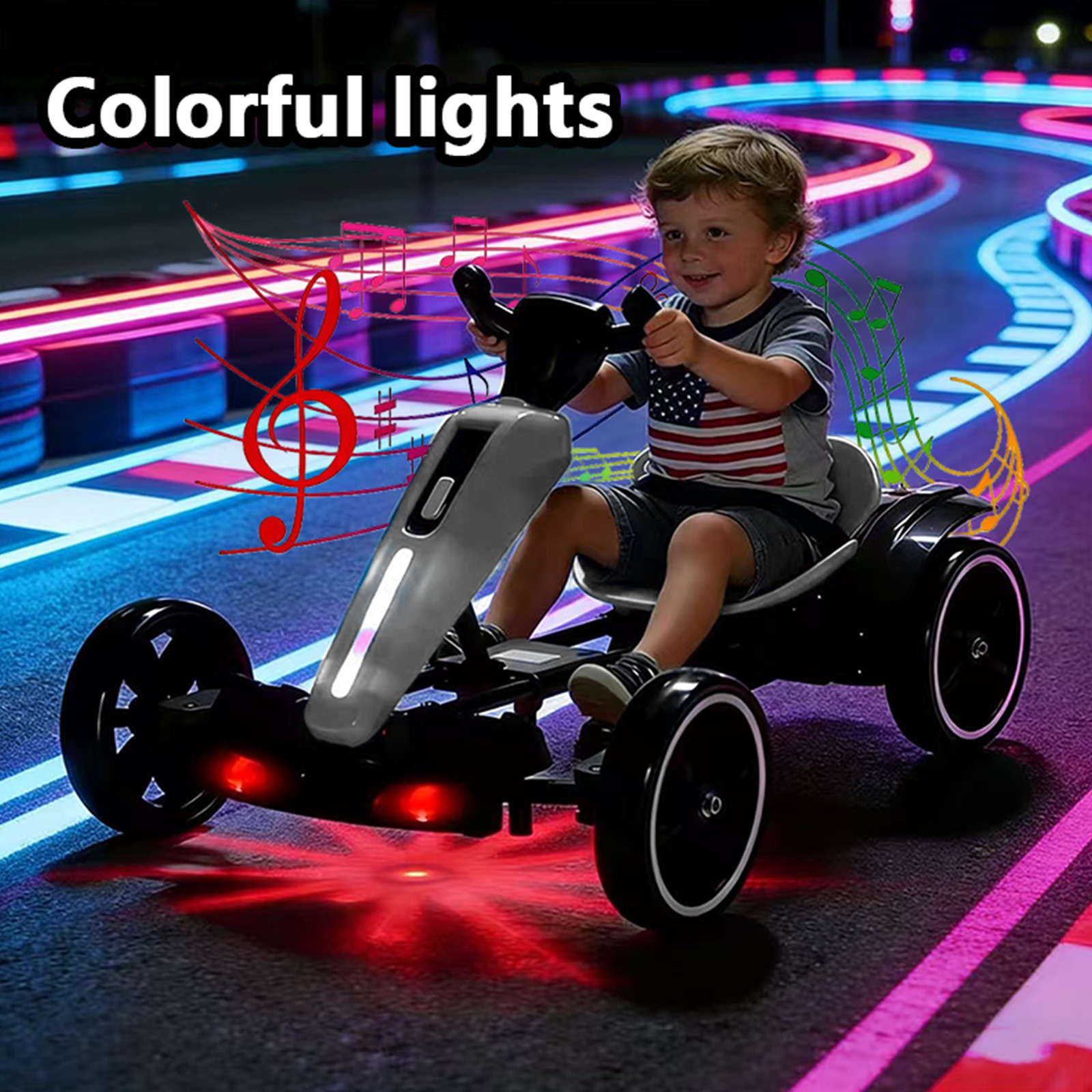 12V Electric Go Kart for Kids Drift Kart Ride on Toy with Adjustable Seat, White