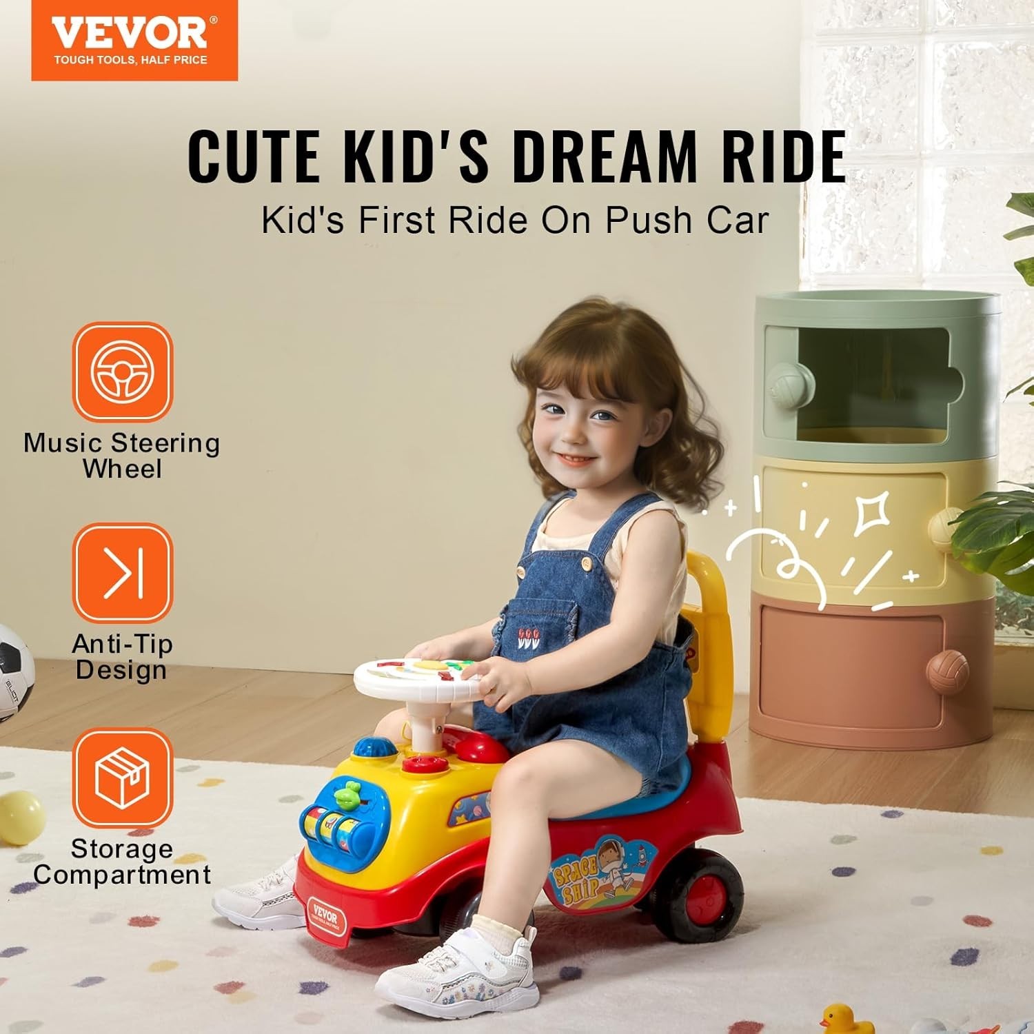 Durable Push Car for Kids – Supports 48.5 lbs with Fun Music & Safety Features