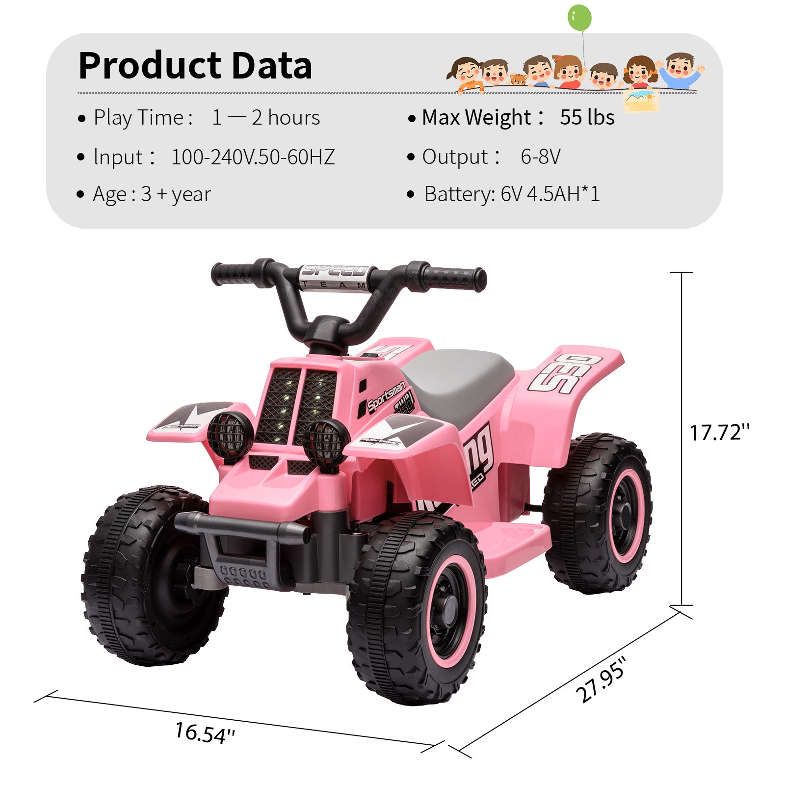 6V Kids Ride On Electric ATV,Ride Car Toys with LED Headlights for Boys & Girls