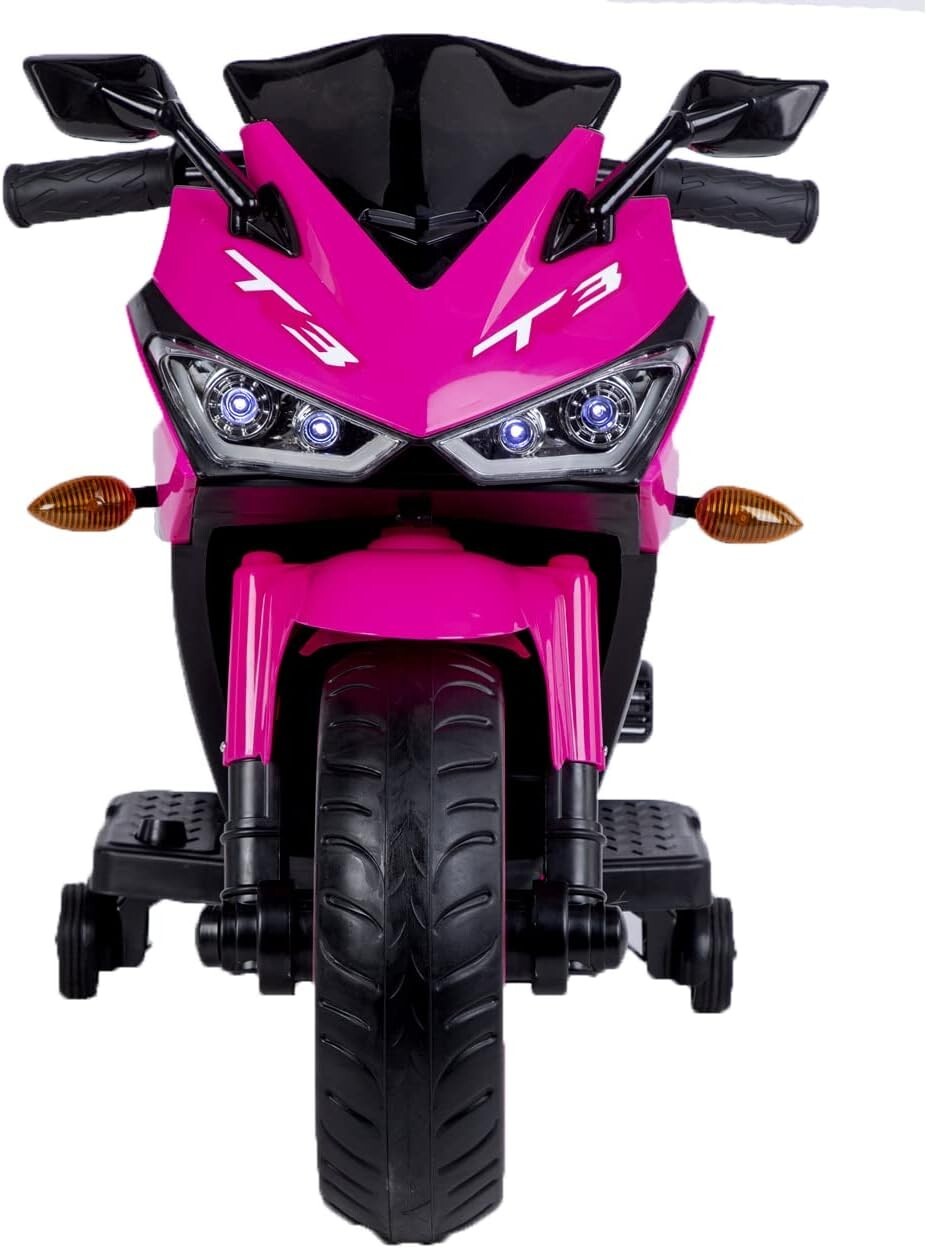 Kids Electric Motorcycle with Trainning Wheels for 3-8 Years Boys Girls,Pink