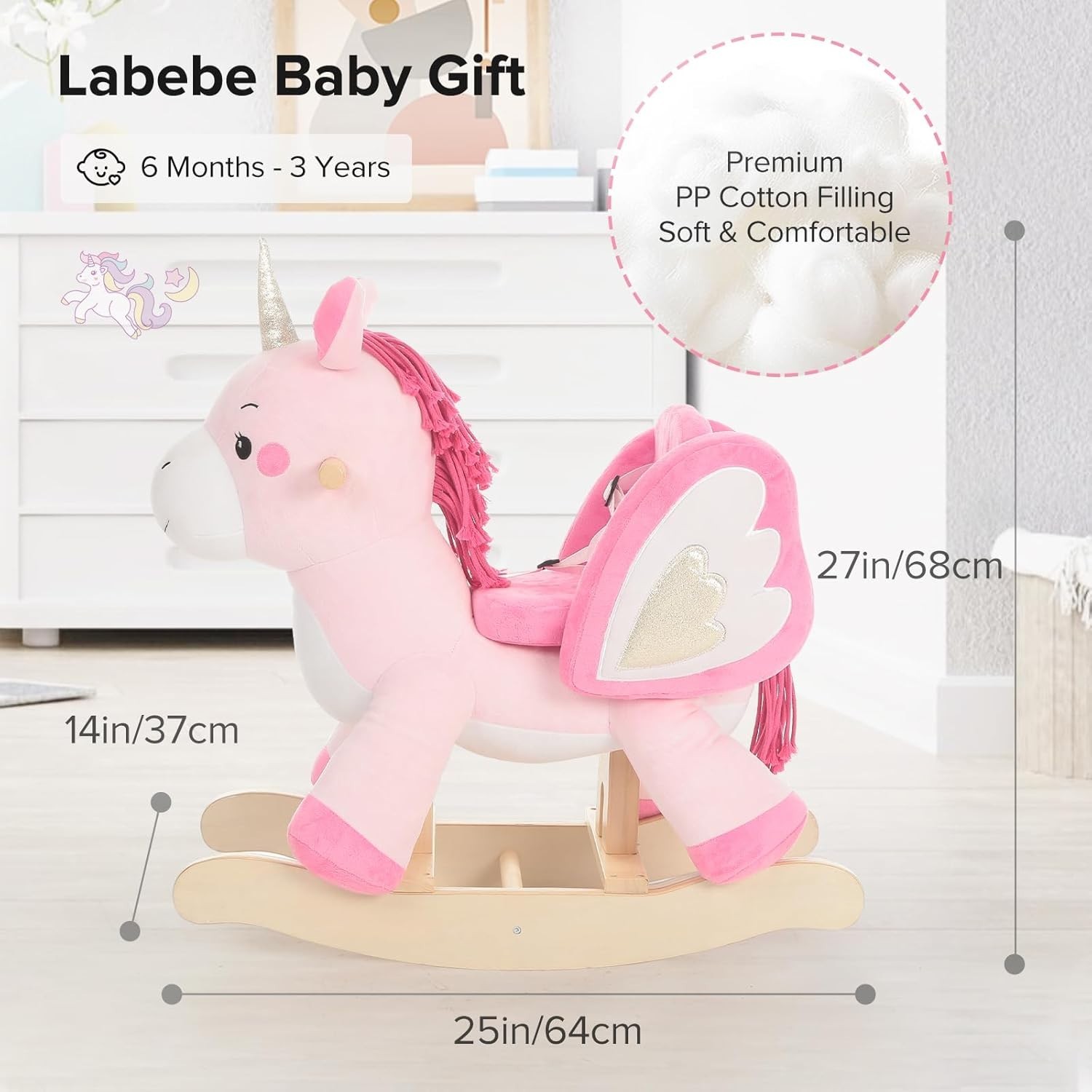 Pink Plush Unicorn Ride-On Rocker – Perfect for Growing Infants and Toddlers
