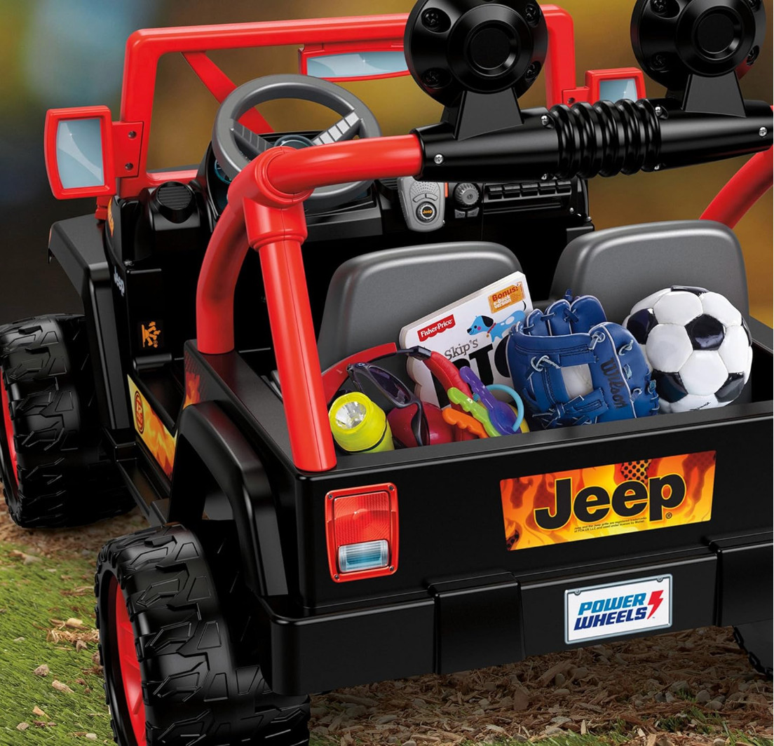 Power Wheels 12V Tough Talking Jeep Powered Ride-On – Black/Red FFR92-9993