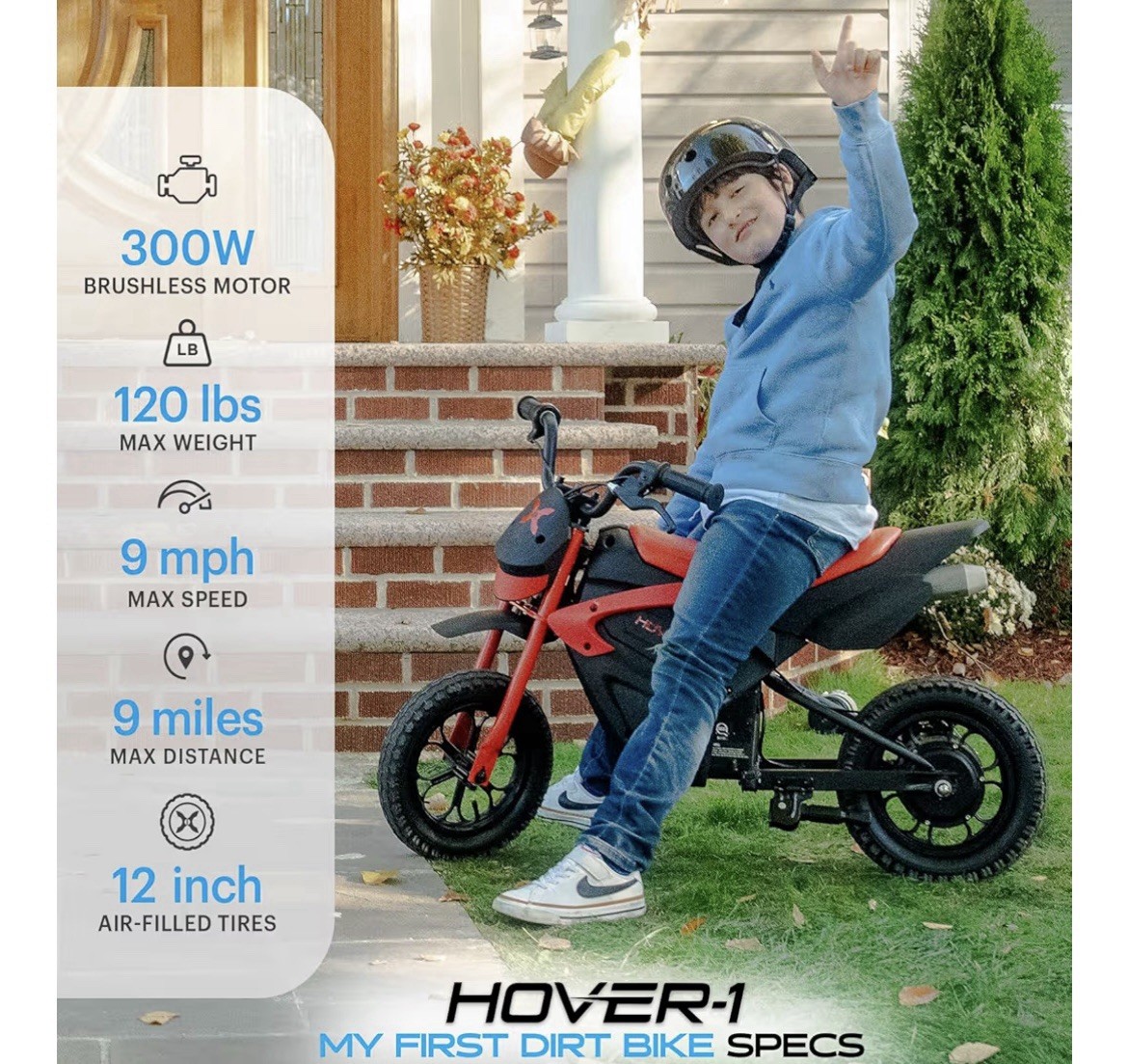 Hover-1 My First Dirt Bike for Kids – 300W Motor 9MPH Max Speed 9 Mile Range Red