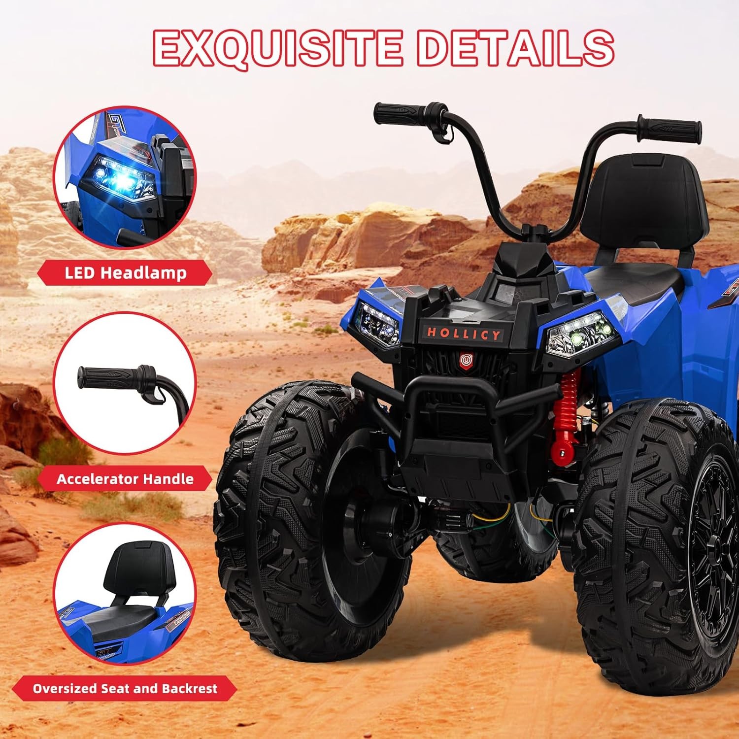 Kids Electric Quad, 2-Seater 4WD, 5MPH Max Speed with Music & LEDs for Ages 3-8