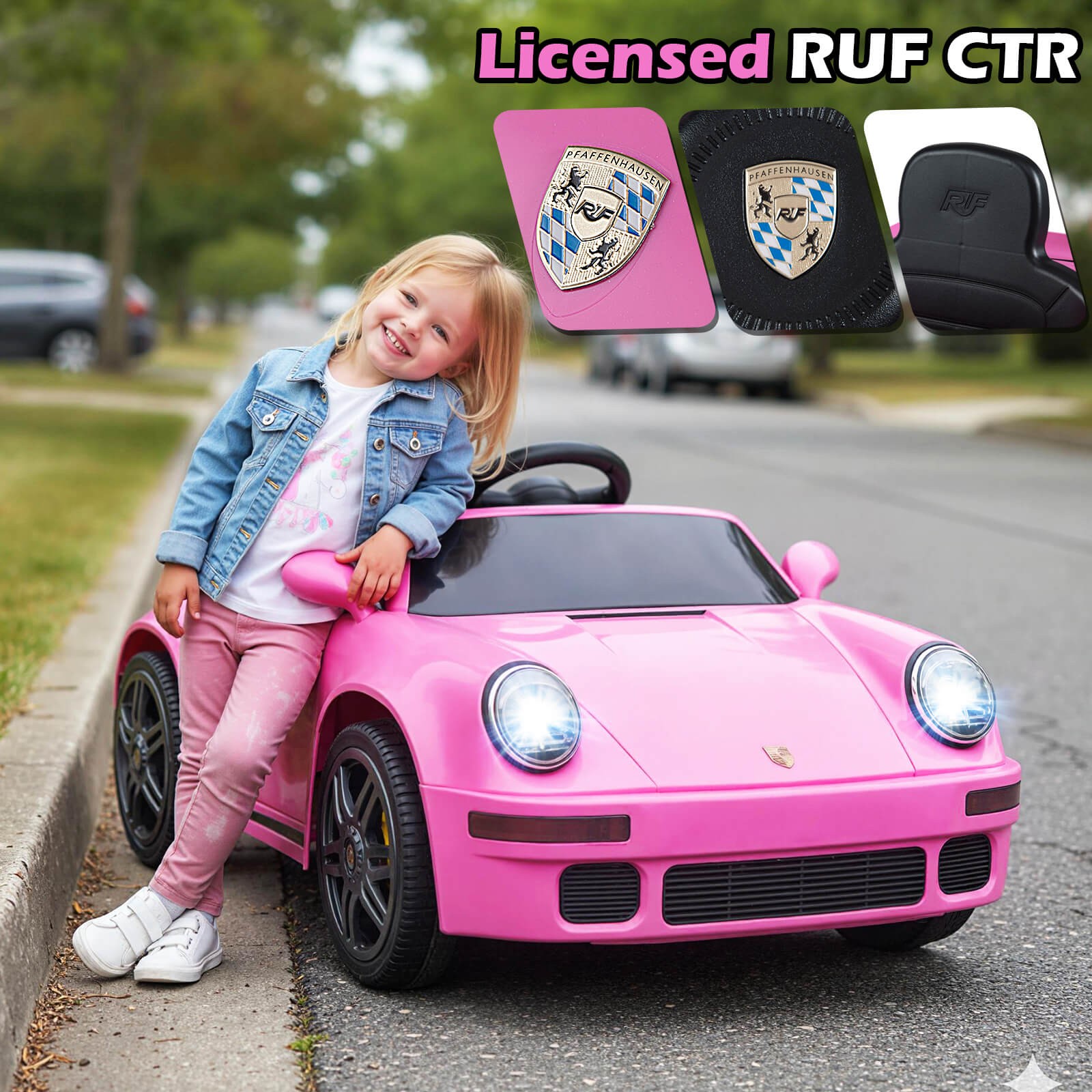 12V Licensed RUF CTR Kids’ Electric Vehicle w/Remote Control, LED Lights, Music