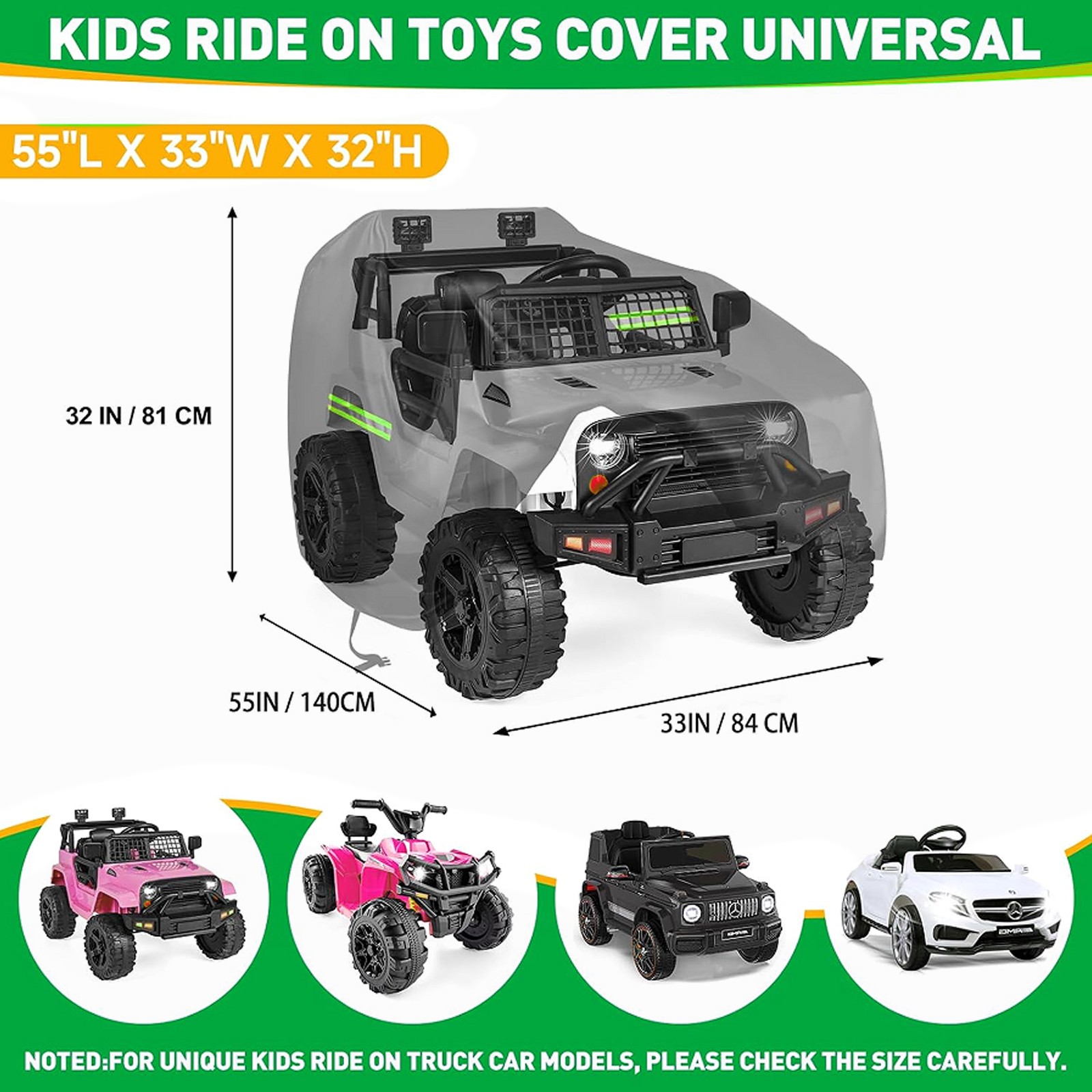Kids Car Cover 420D Ride on Toy Covers for Kids Electric Vehicle 55*33*32inch