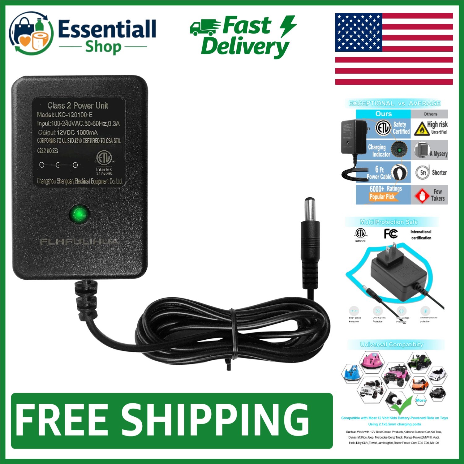 12 Volt Automatic Charger for Kids Ride-On Toys – LED Indicator & Lightweight