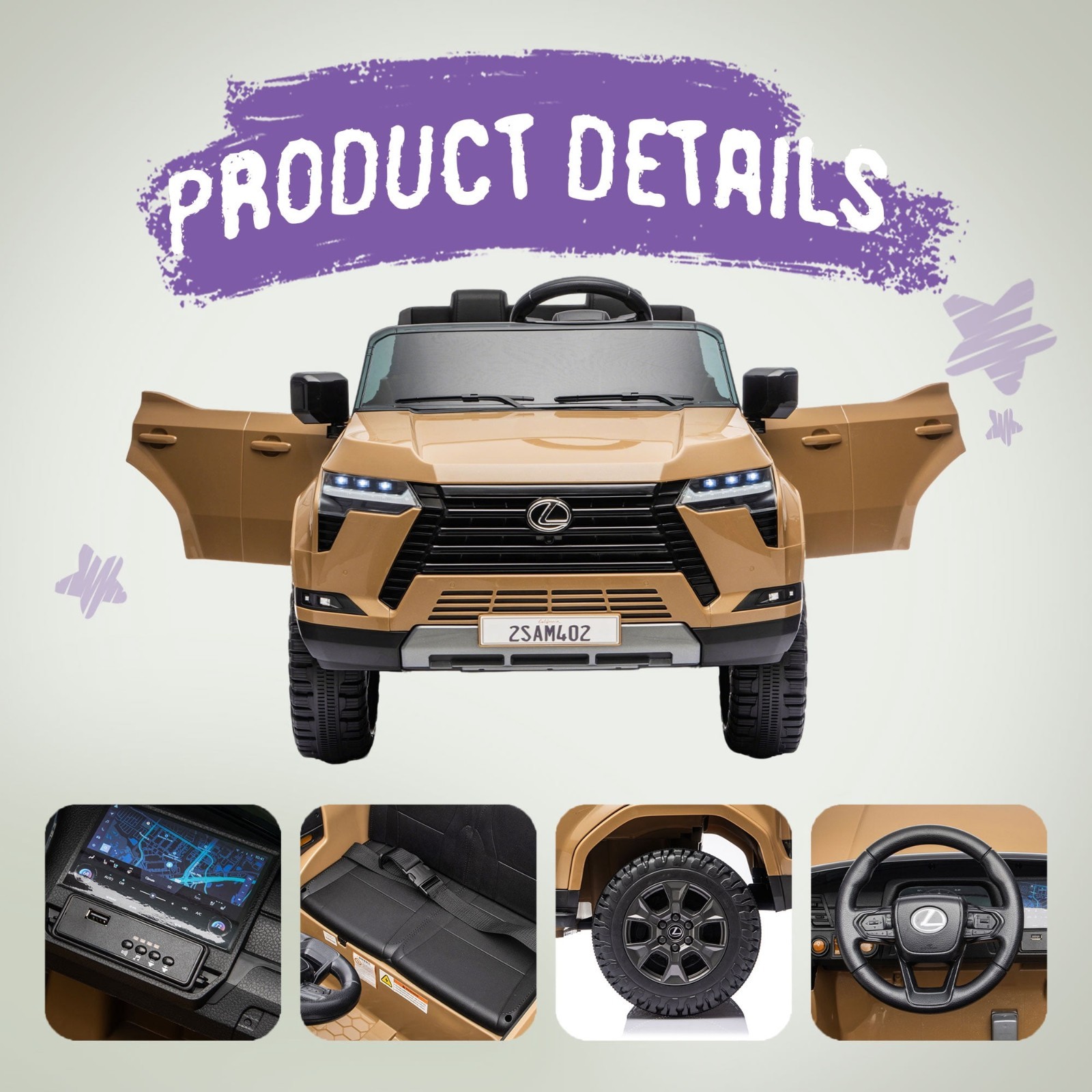 Lexus GX550 24V Kids Ride On Car 2-Seater Electric Truck Toy 3.73MPH with Remote