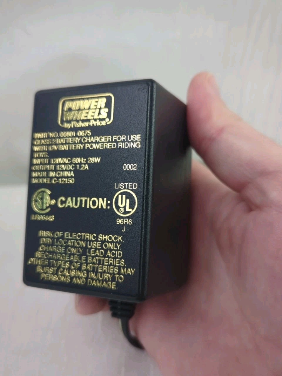 Genuine OEM Power Wheels 12 Volt Battery Charger Part No. 00801-0675 C-12150