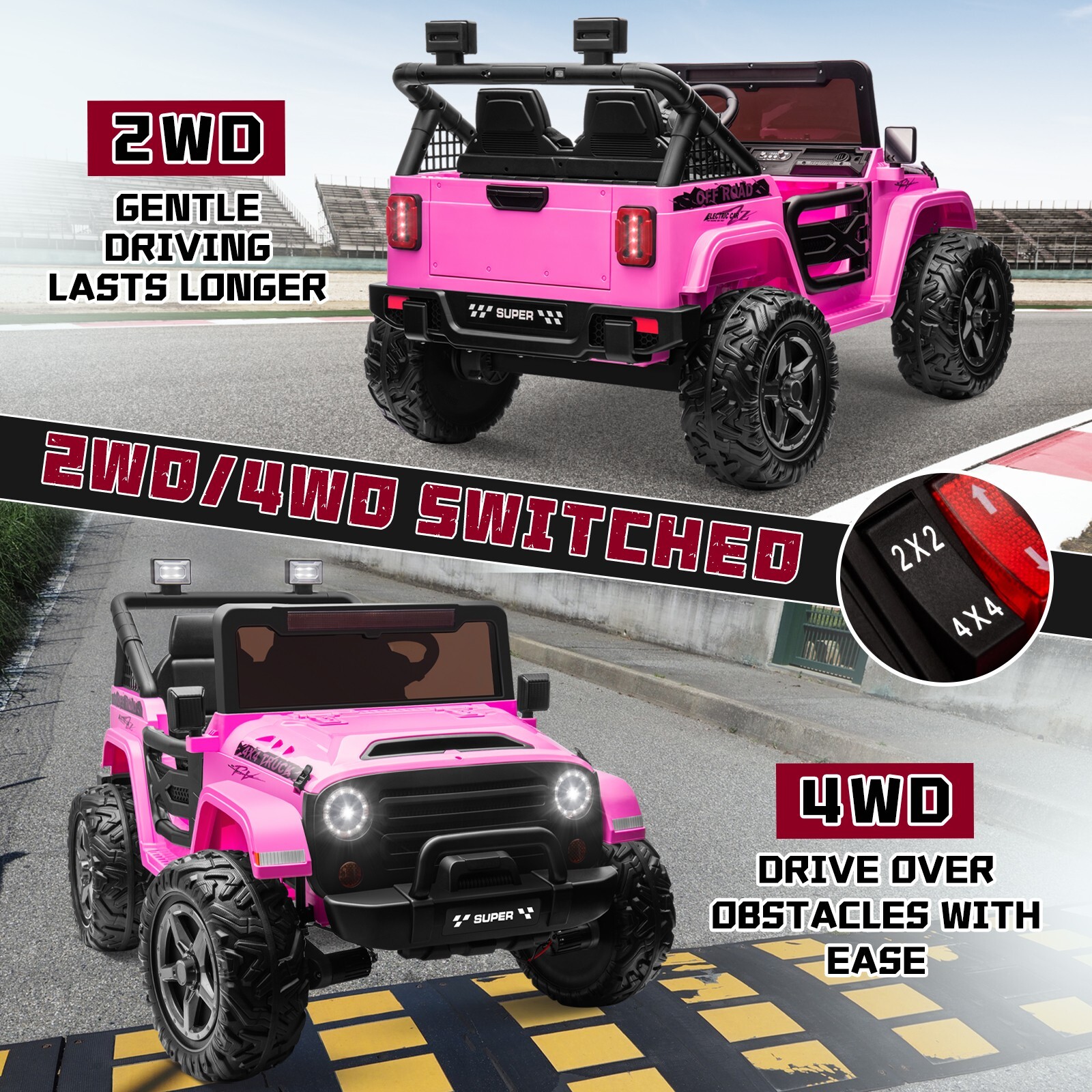 ZEOPHOL Kid Electric Ride On Truck Car 24V 9AH Battery Power Car 4WD/2WD Purple