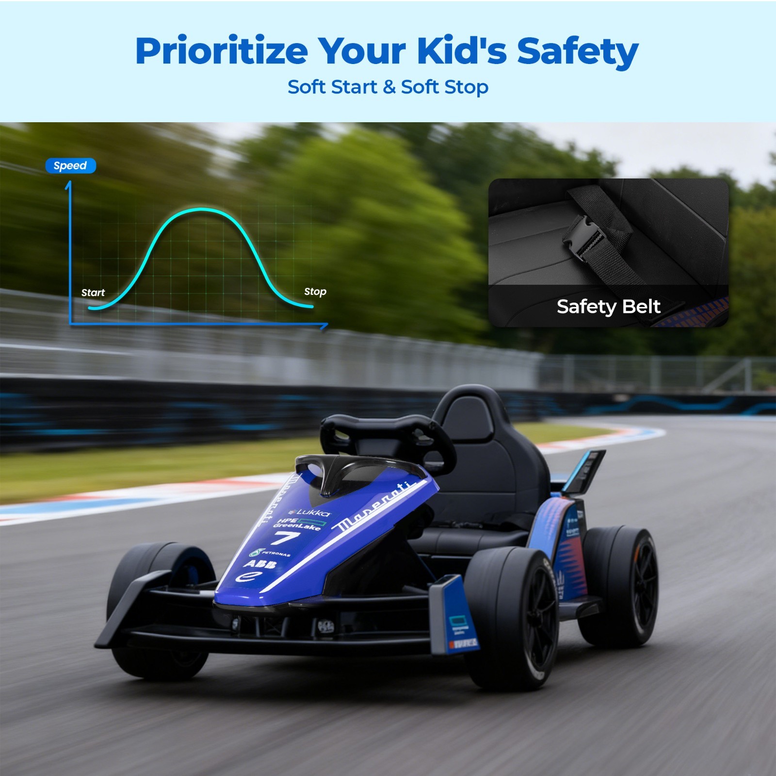 Electric Go Kart for Kids 12V 2x550W Outdoor Race Car Ride on Drift Kart Blue