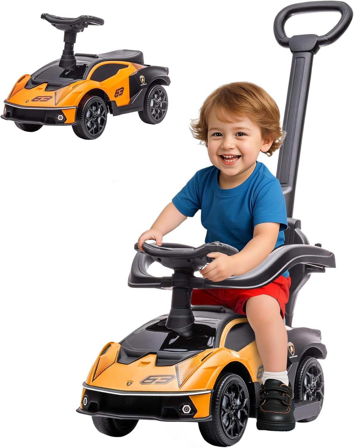 2-In-1 Ride on Push Car for Toddlers 1-3, Licensed Lamborghini Stroller Sliding