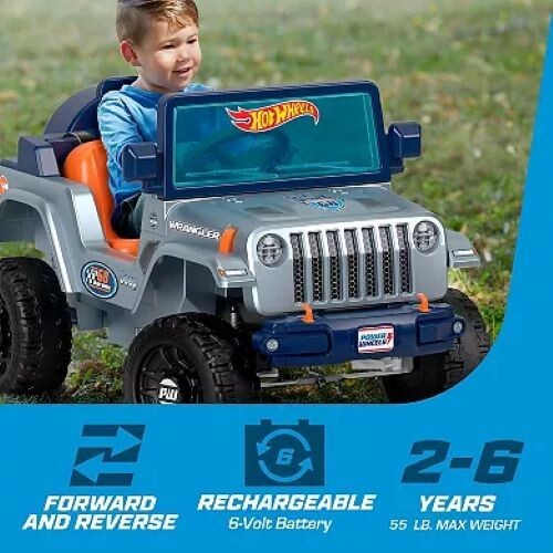 ​Power Wheels Hot Wheels Jeep Wrangler Toddler Ride-On Toy with Driving Sounds,