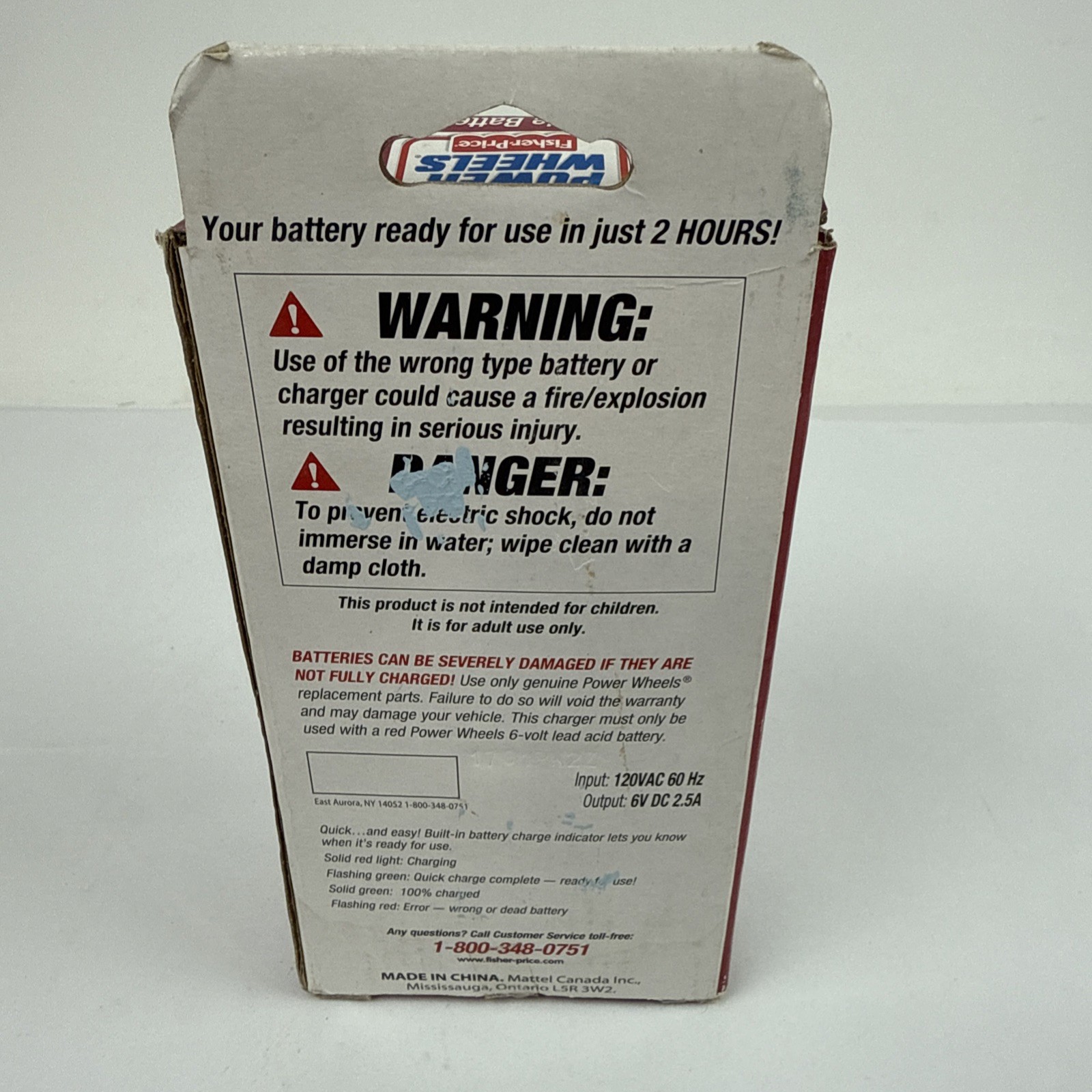 POWER WHEELS FISHER PRICE 6 VOLT QUICK BATTERY 6V 2.5A FAST CHARGER 00801-1484