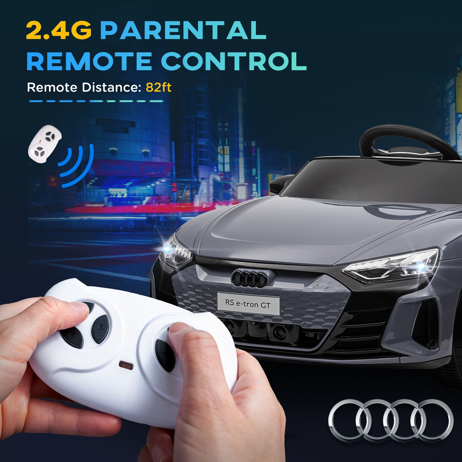 12V Kids Electric Ride On Car, Licensed Audi with Remote, Gray