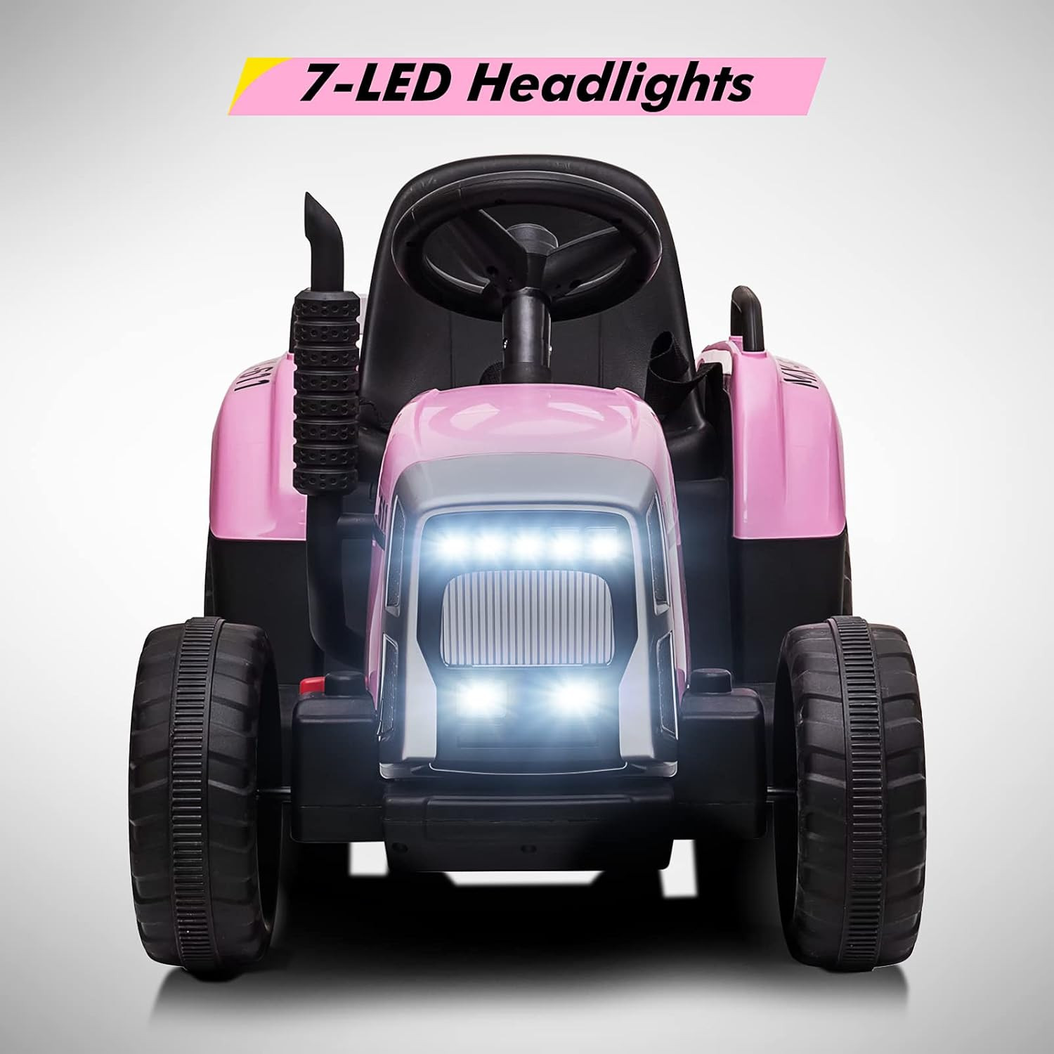 12V Kids Battery Powered Electric Tractor with Trailer, Toddler Ride on Car with