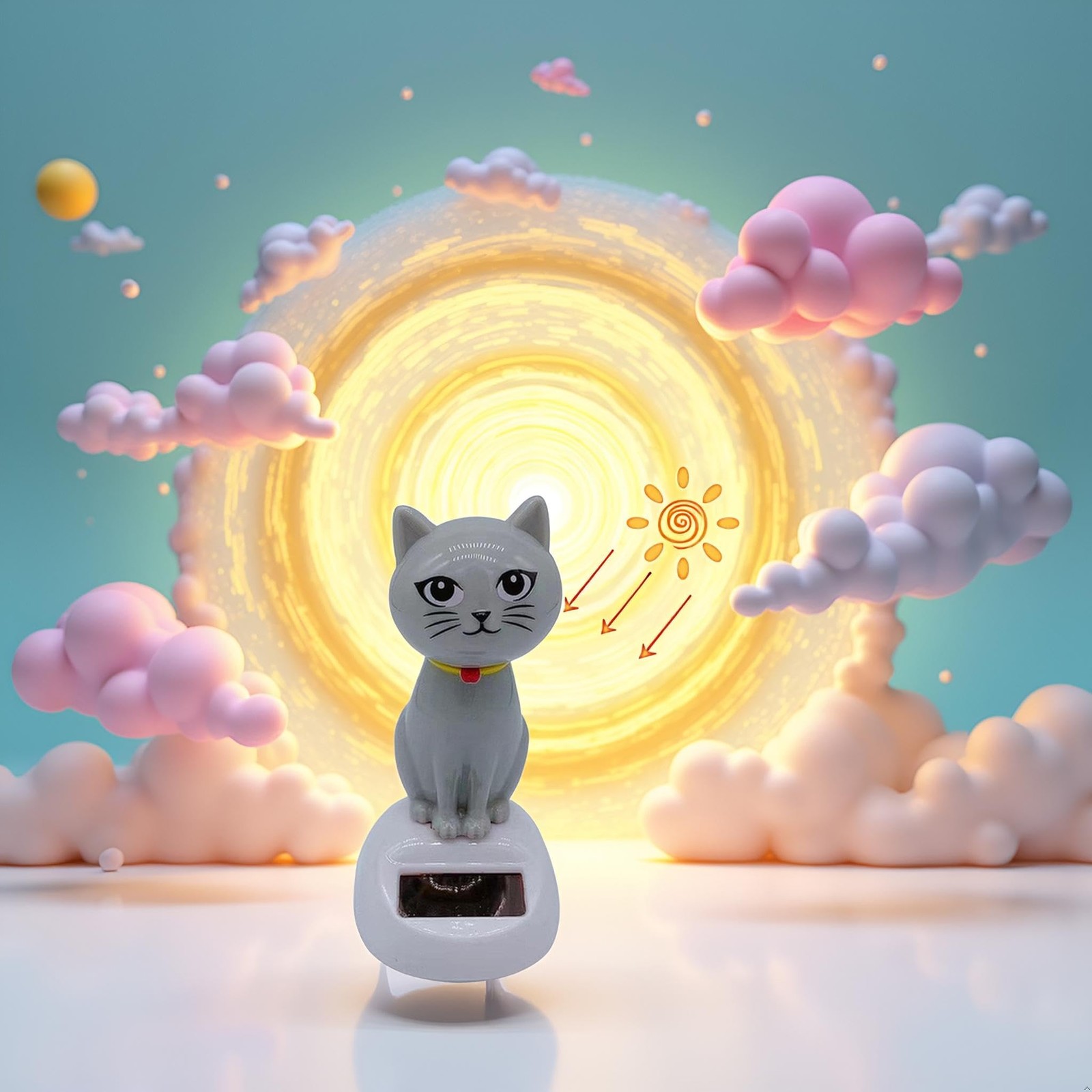 Gray Solar Powered Dancing Cat Doll Figure – Swinging 4 inches tall,