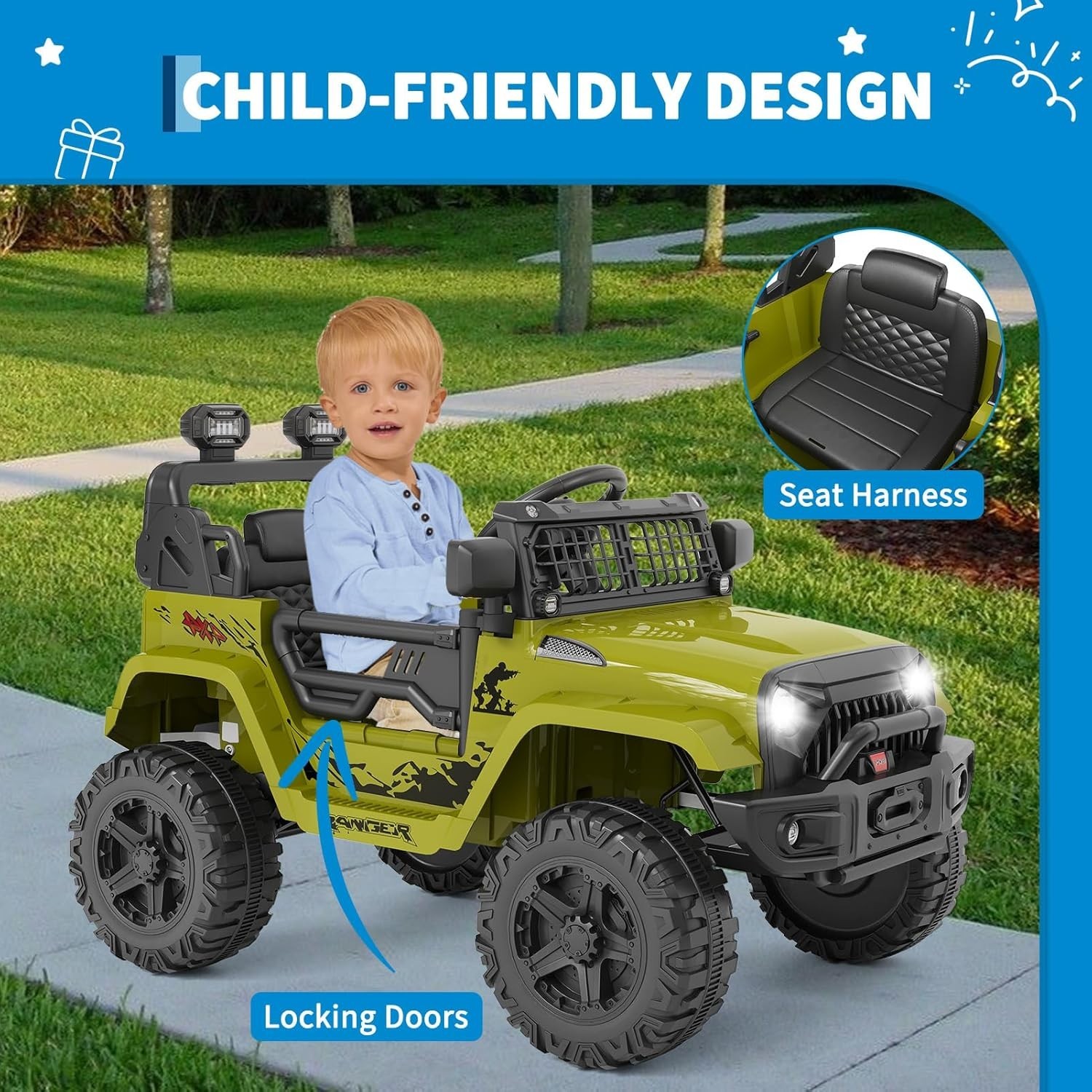 Electric Ride-On Truck Car for Kids with Bluetooth