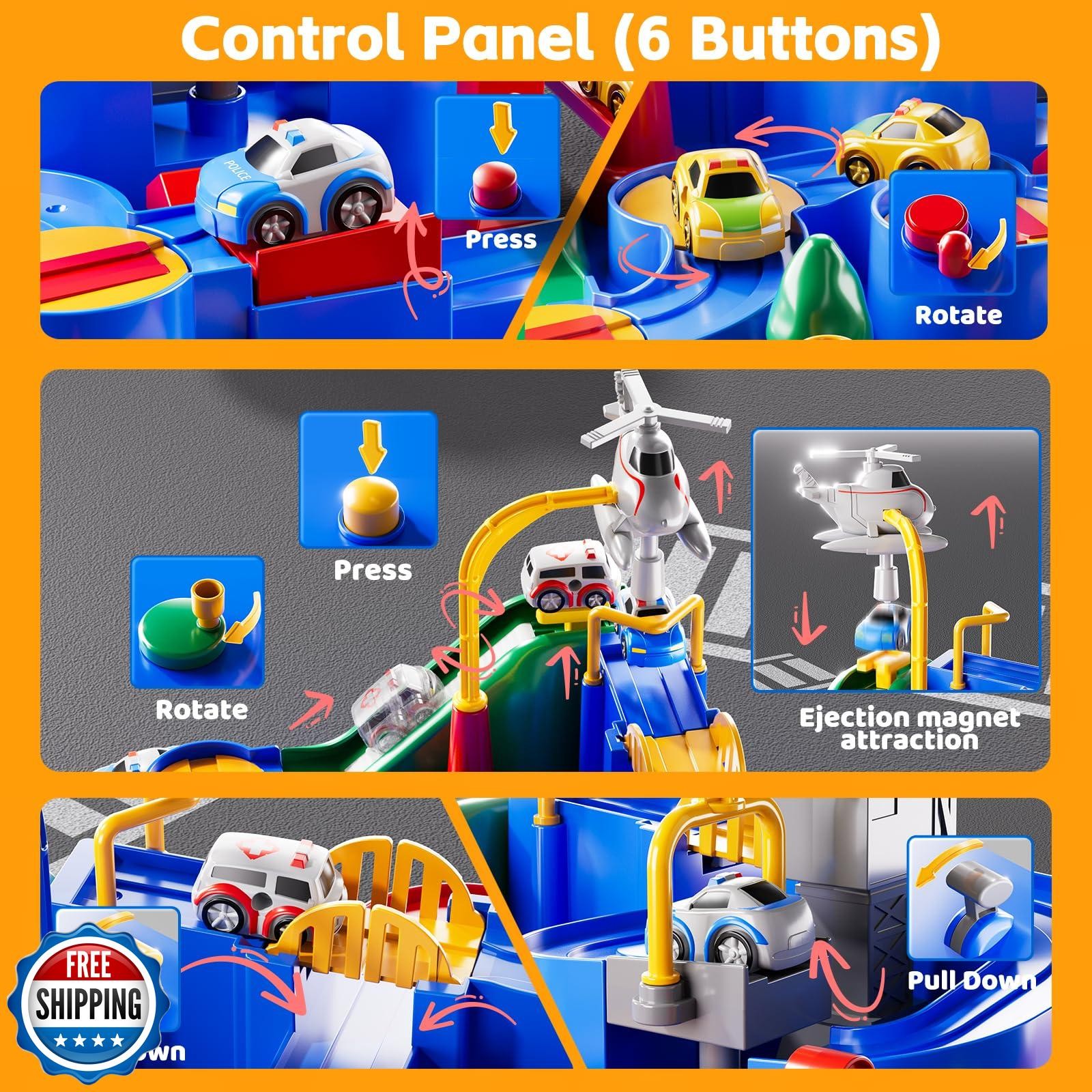 KIZONLY Car Race Track for Kids Ages 4-8, Kids Car Toys for 3 Year Old Boys,