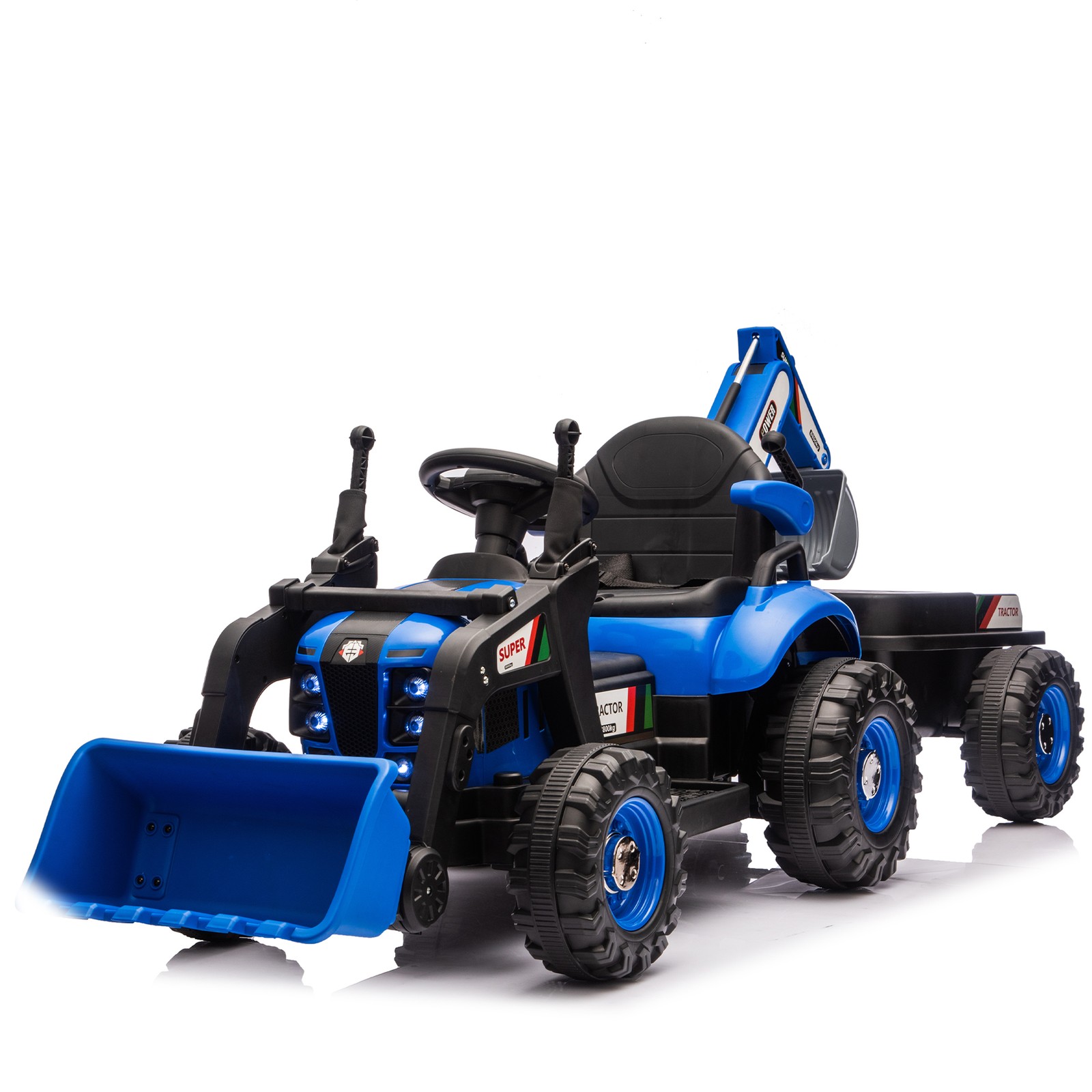 24V Kids Ride on Tractor 4-in-1 Electric Excavator Dump Truck Bulldozer W/Remote