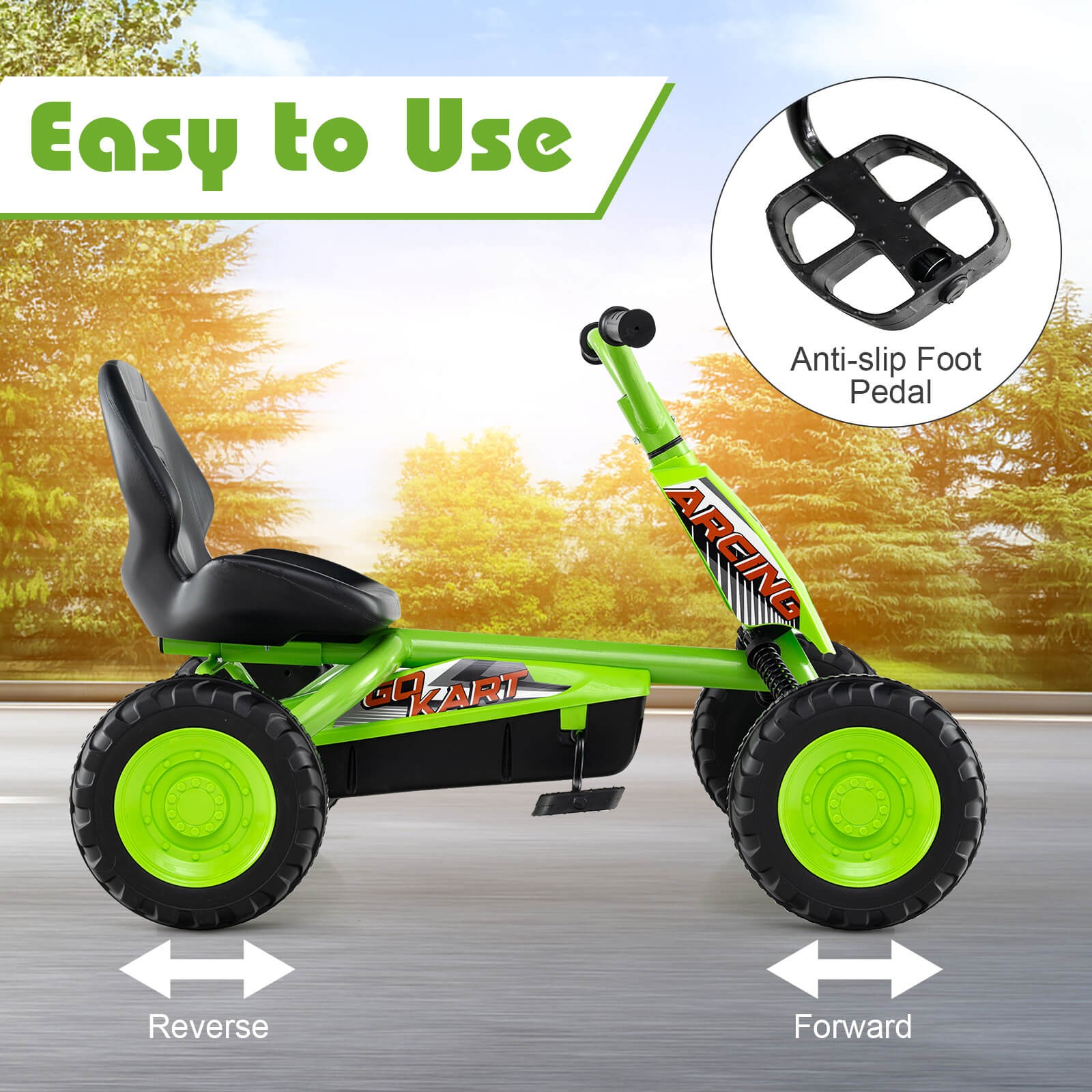 Go Kart for Kids 4 Wheel Toddler Ride On Pedal Car w/ Steering Handlebars