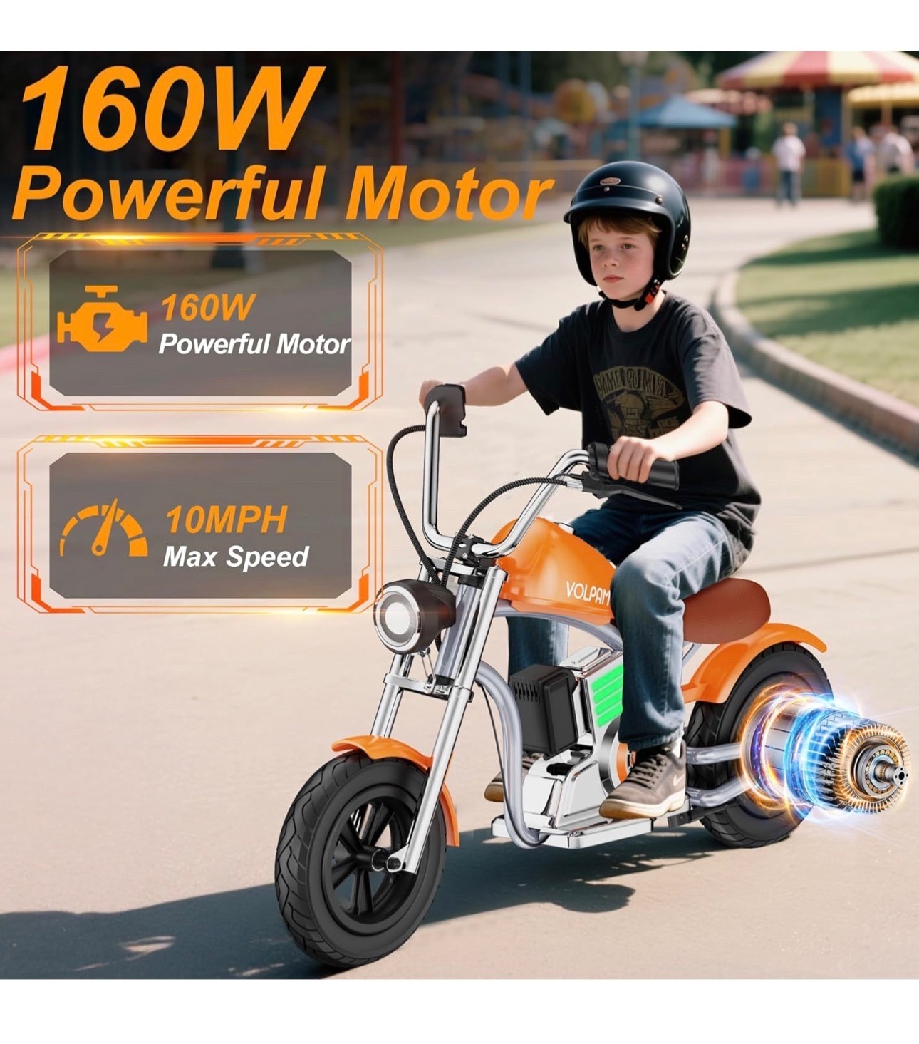Kids Electric Dirt Bike 24V, LED Lights, Rear Brake, Leather Seat, Up to 10MPH