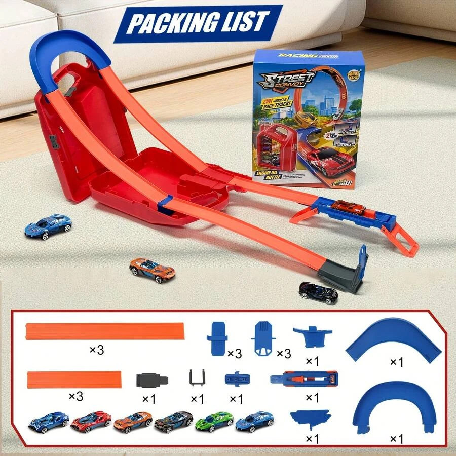 Kids Car Racing Track Set Ages 3-7 Loop Ramp 4 Crash Zones