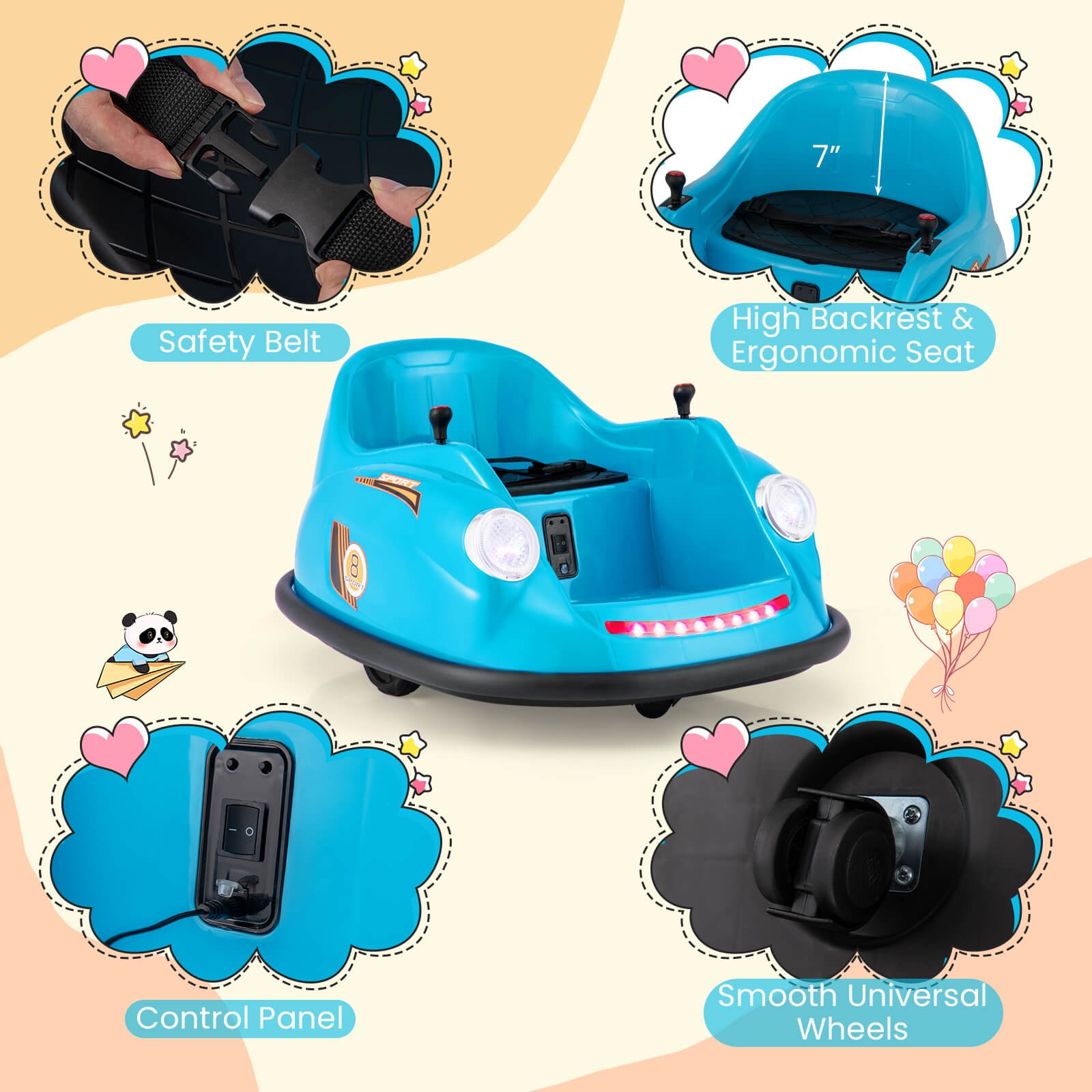 Ride on Bumper Car for Kids with Remote Control 360 Degree Spin LED Light