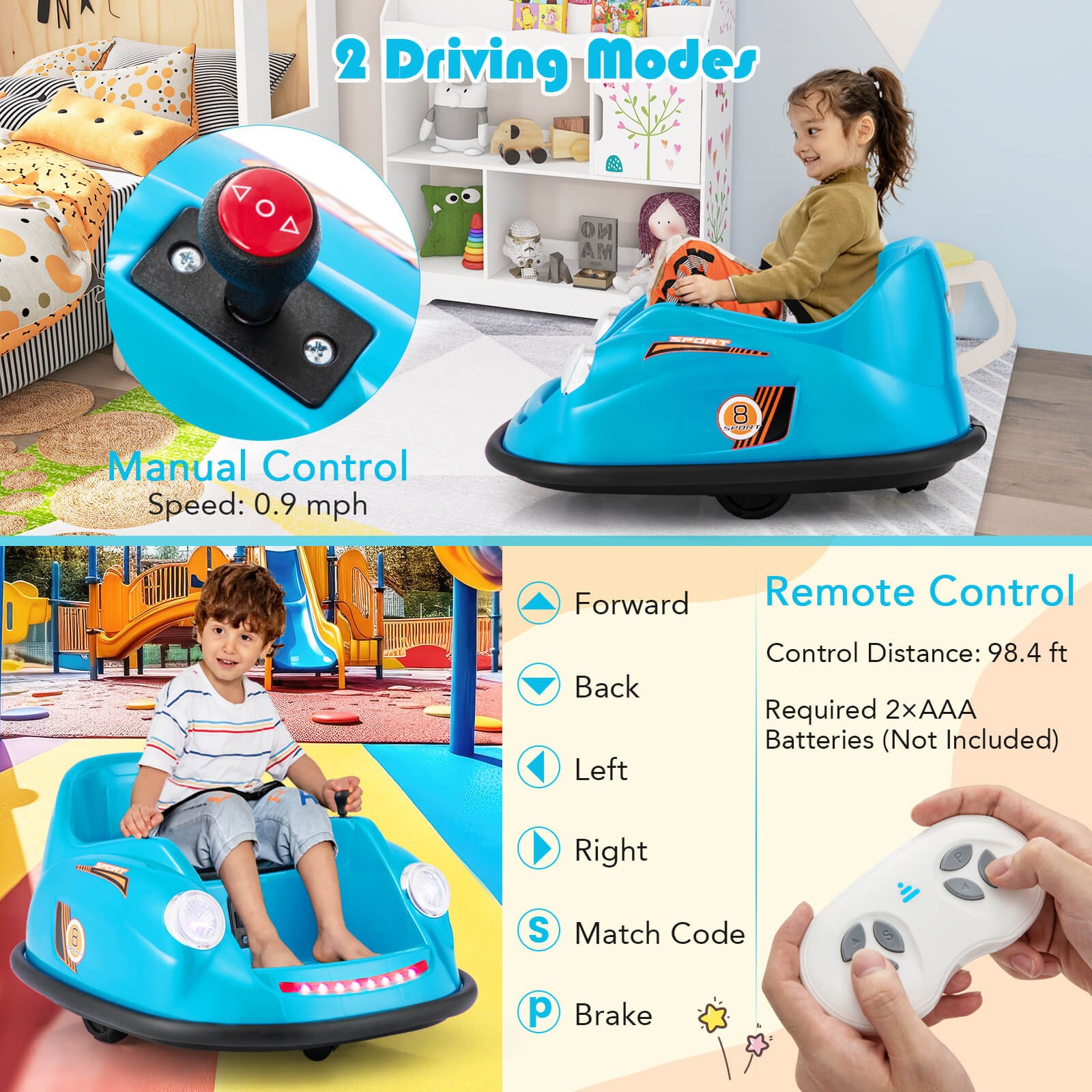Ride on Bumper Car for Kids with Remote Control 360 Degree Spin LED Light